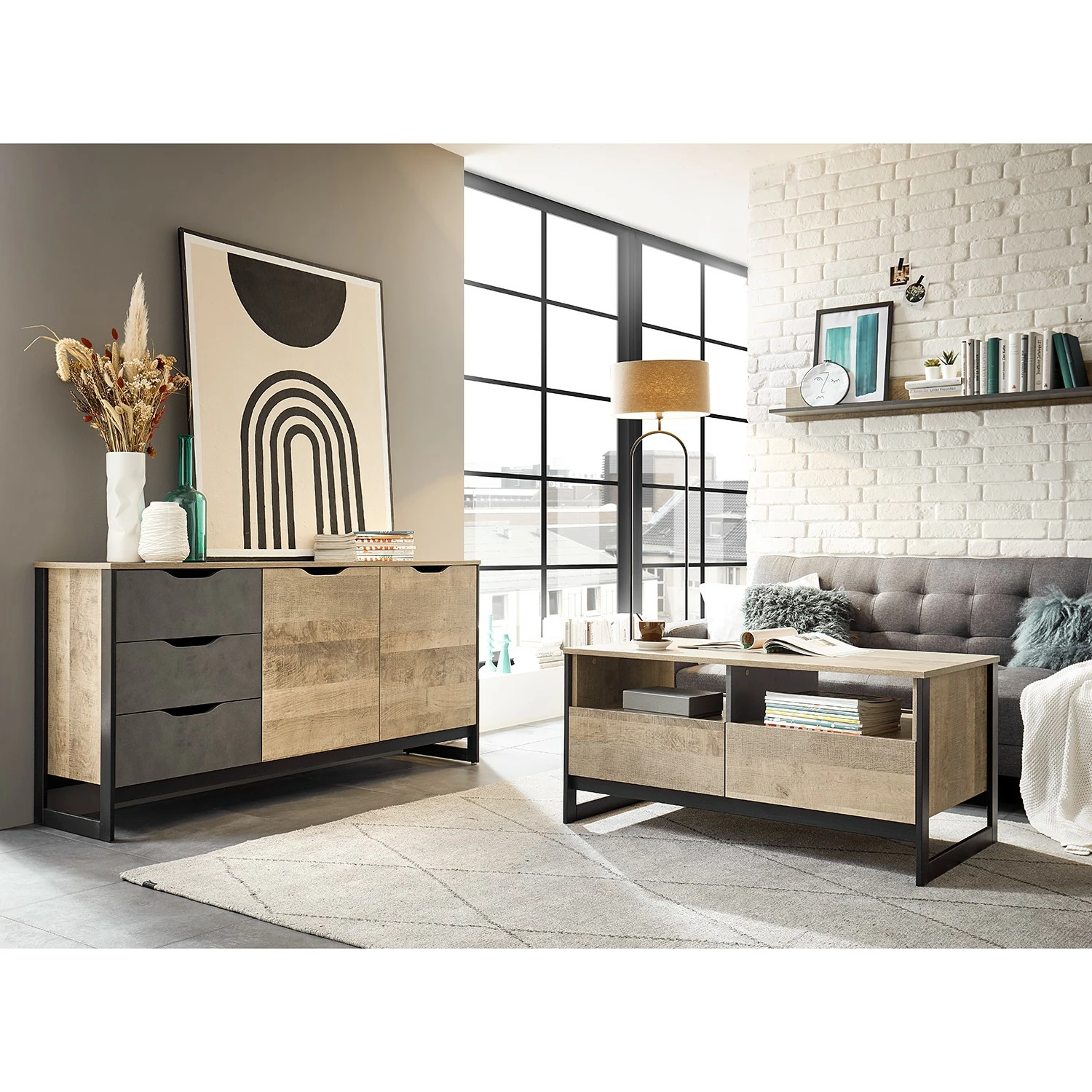 Red Living Sideboard Cocody II - Eiche Montana Dekor / Grau – Bild 3