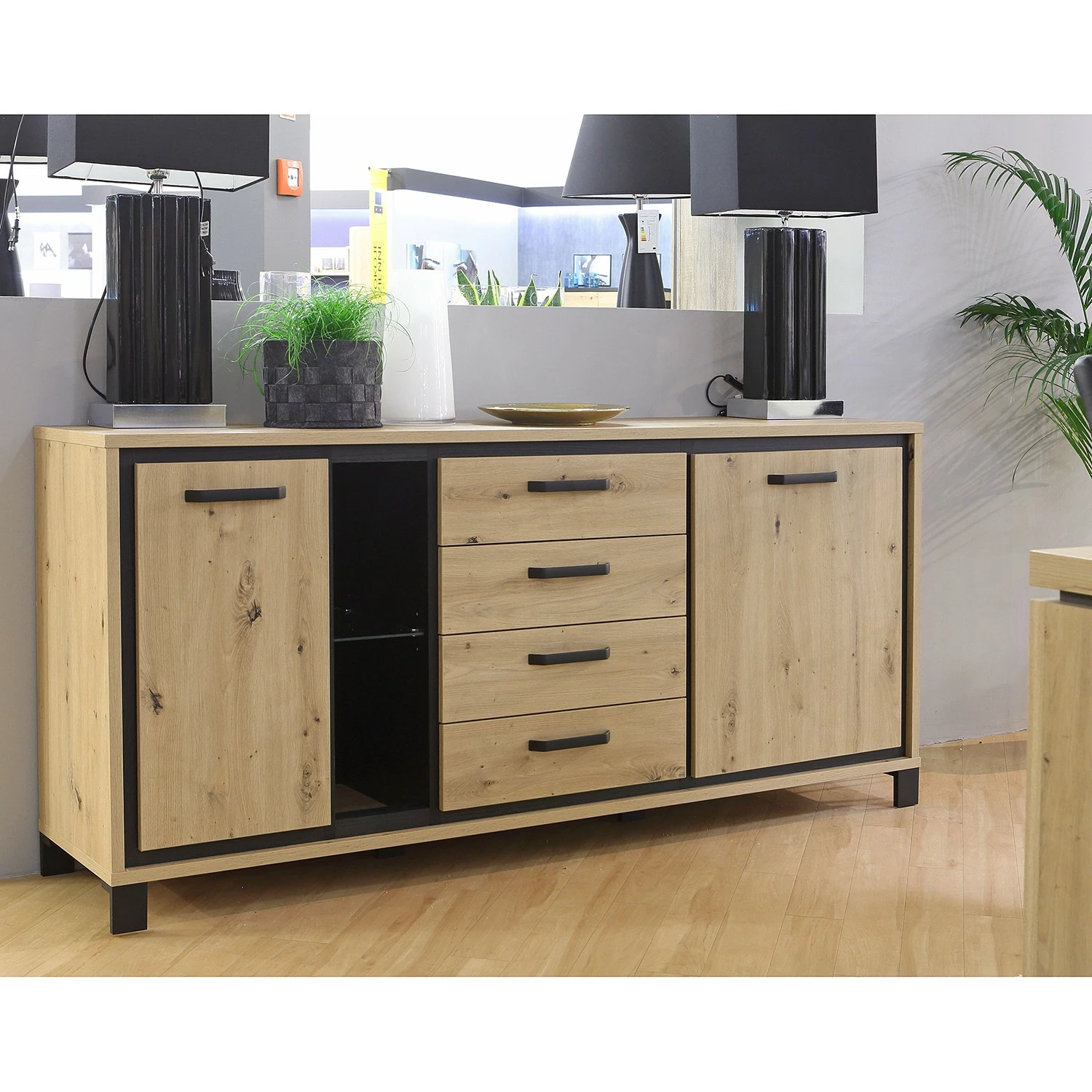 Red Living Sideboard Egan IV - Eiche Artisan Dekor / Eiche Schwarz Dekor – Bild 2