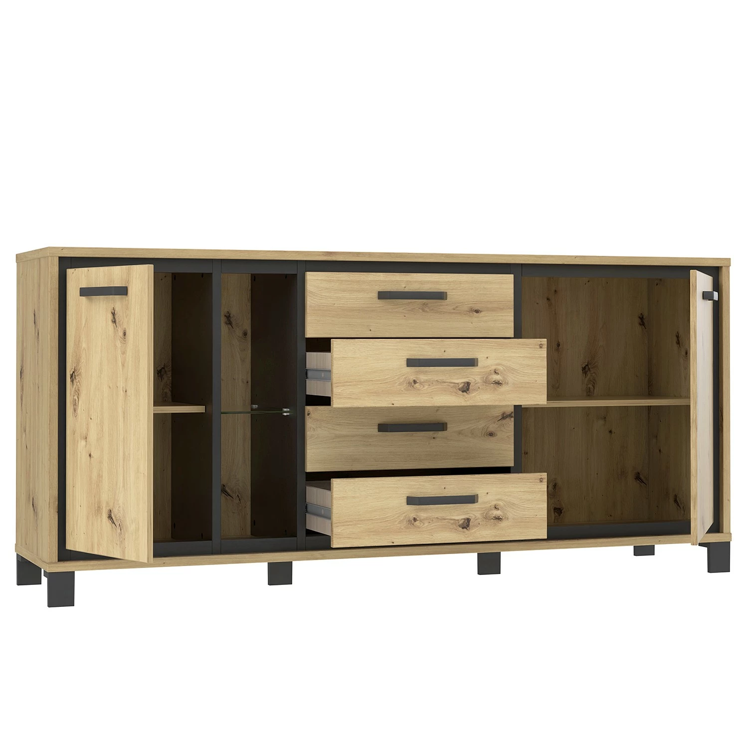 Red Living Sideboard Egan IV - Eiche Artisan Dekor / Eiche Schwarz Dekor – Bild 3