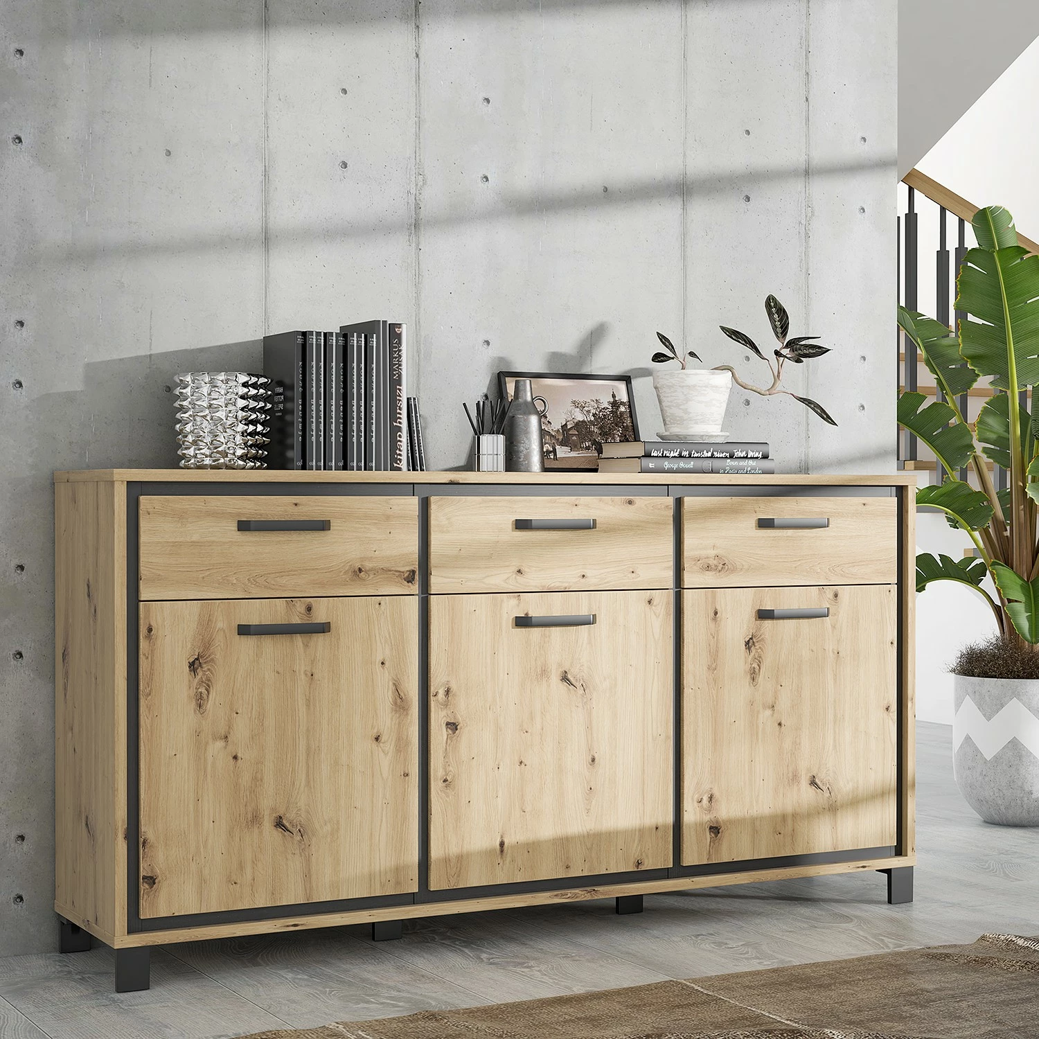 Red Living Sideboard Egan II - Eiche Artisan Dekor / Eiche Schwarz Dekor – Bild 2