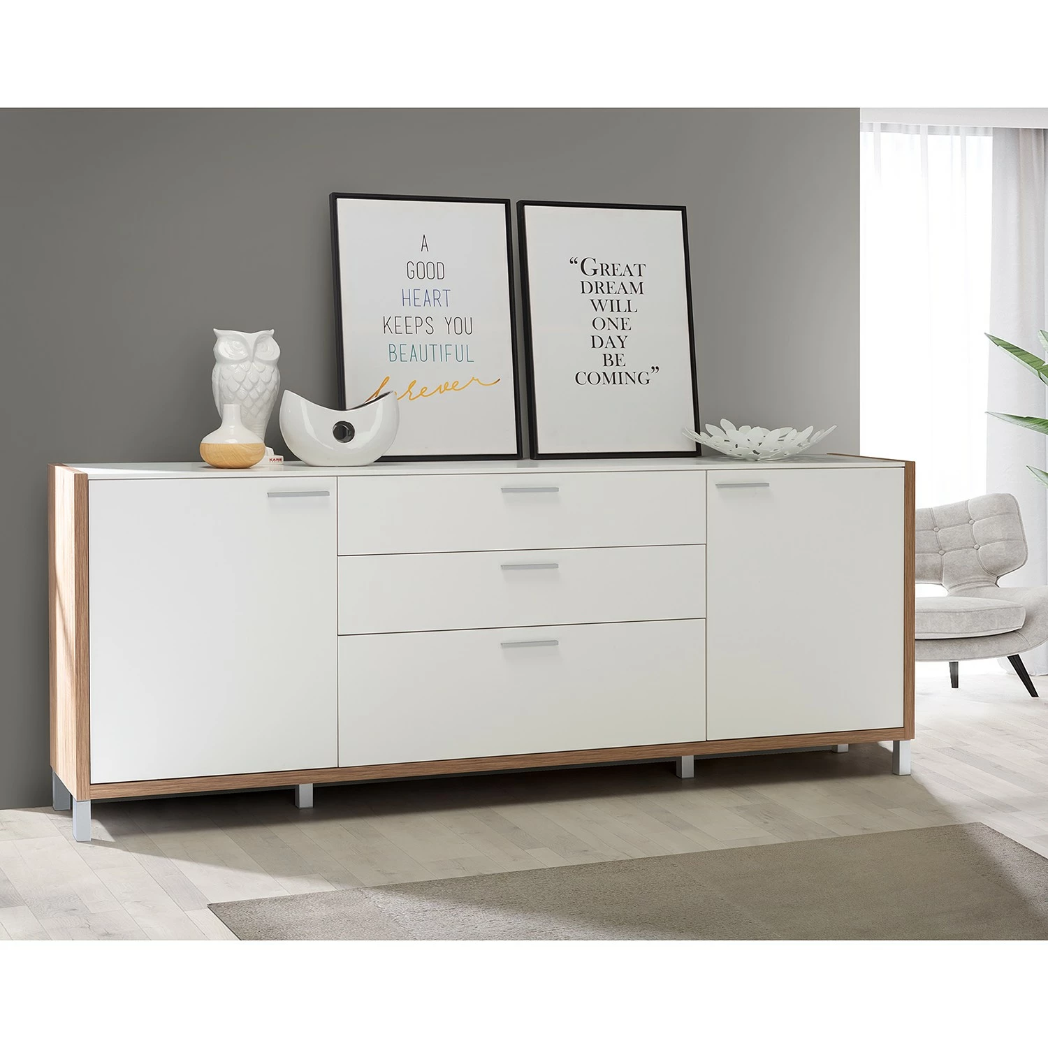 Norrwood Sideboard Boyd II - Weiß / Eiche Dekor – Bild 2