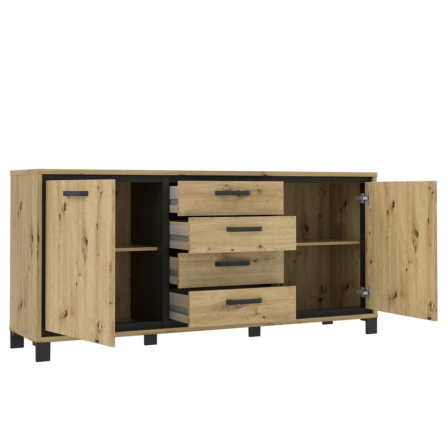 Red Living Sideboard Egan I - Eiche Artisan Dekor / Eiche Schwarz Dekor – Bild 3