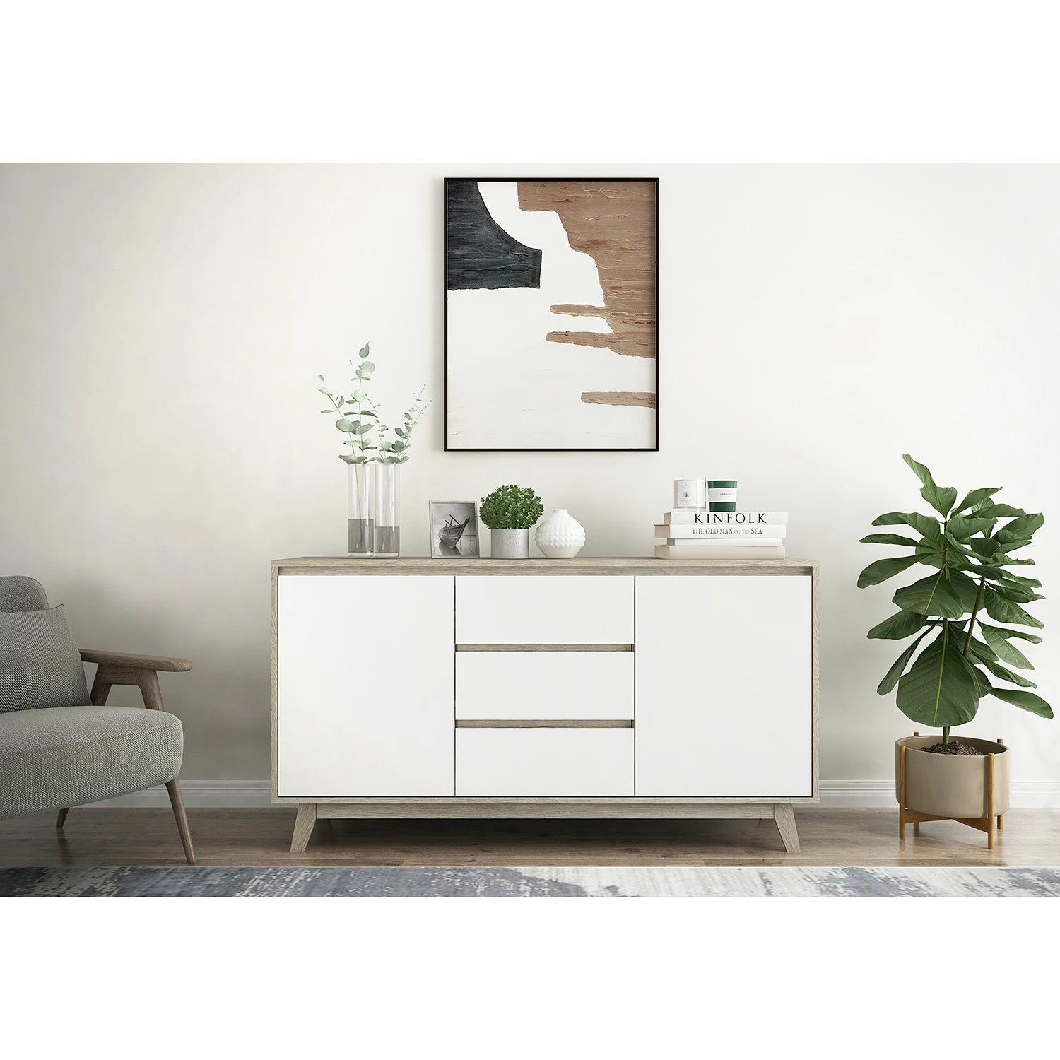 Norrwood Sideboard Jano - Weiß / Eiche Artisan Dekor – Bild 4