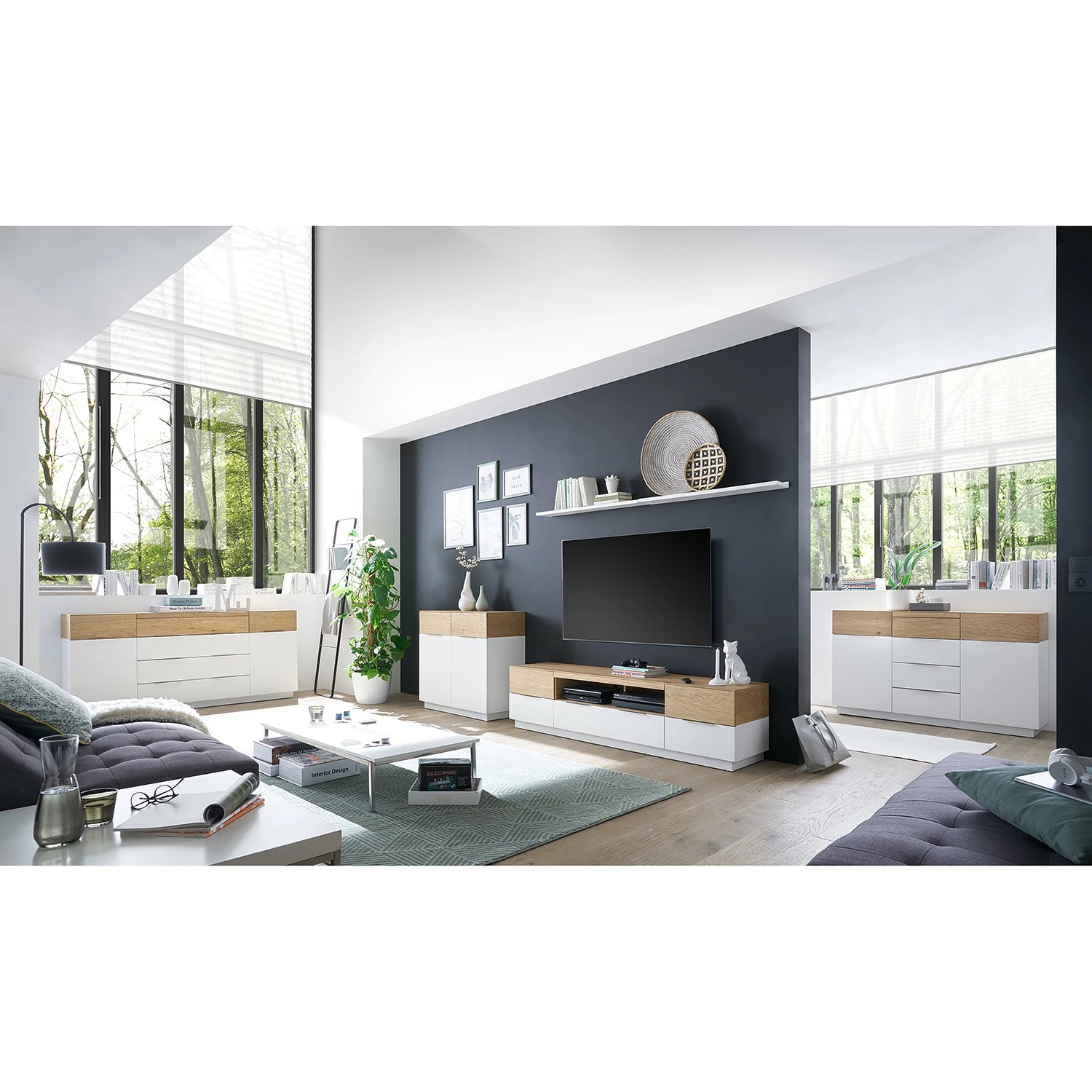 Norrwood Sideboard Akaa II - Echtholzfurnier - Eiche / Weiß – Bild 2