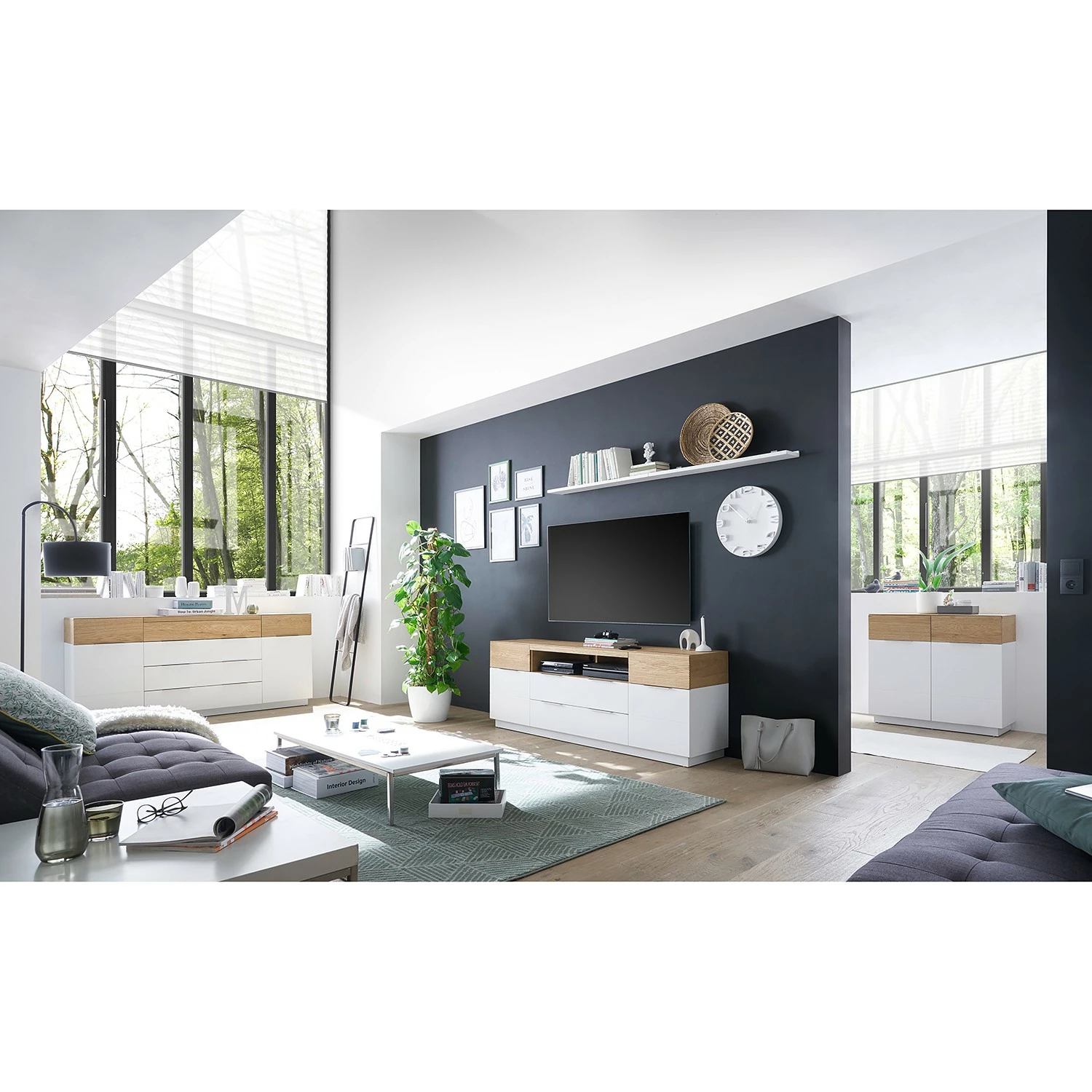 Norrwood Sideboard Akaa I - Echtholzfurnier - Eiche / Weiß – Bild 2