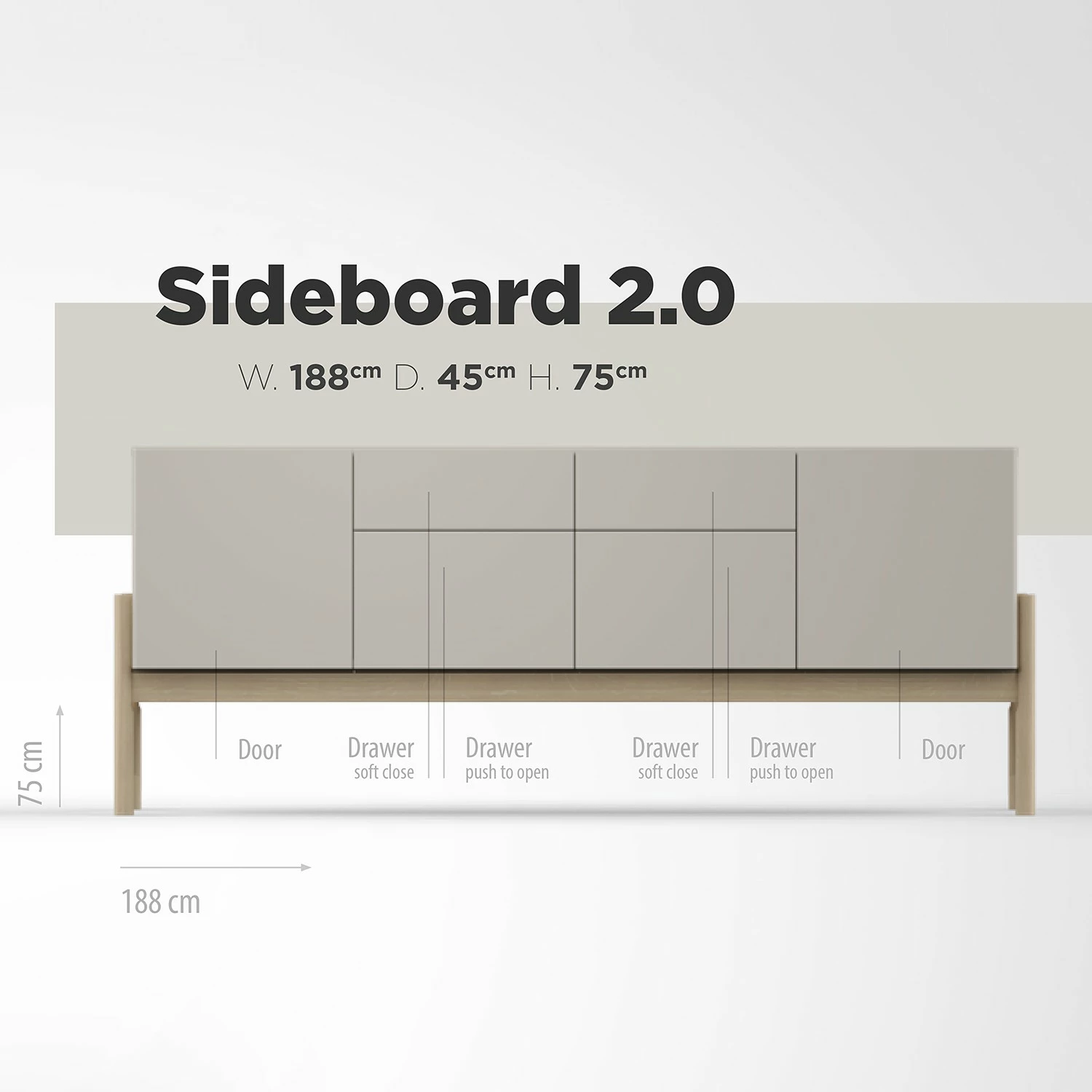 Studio Copenhagen Sideboard Cooby II - Muschelweiß / Eiche Hell – Bild 10