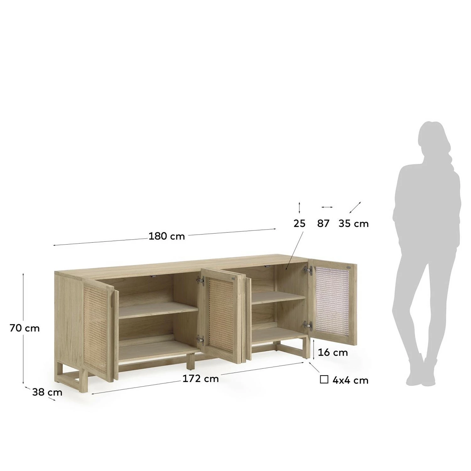 Loftscape Sideboard Risley - Mindi massiv / Rattan – Bild 13