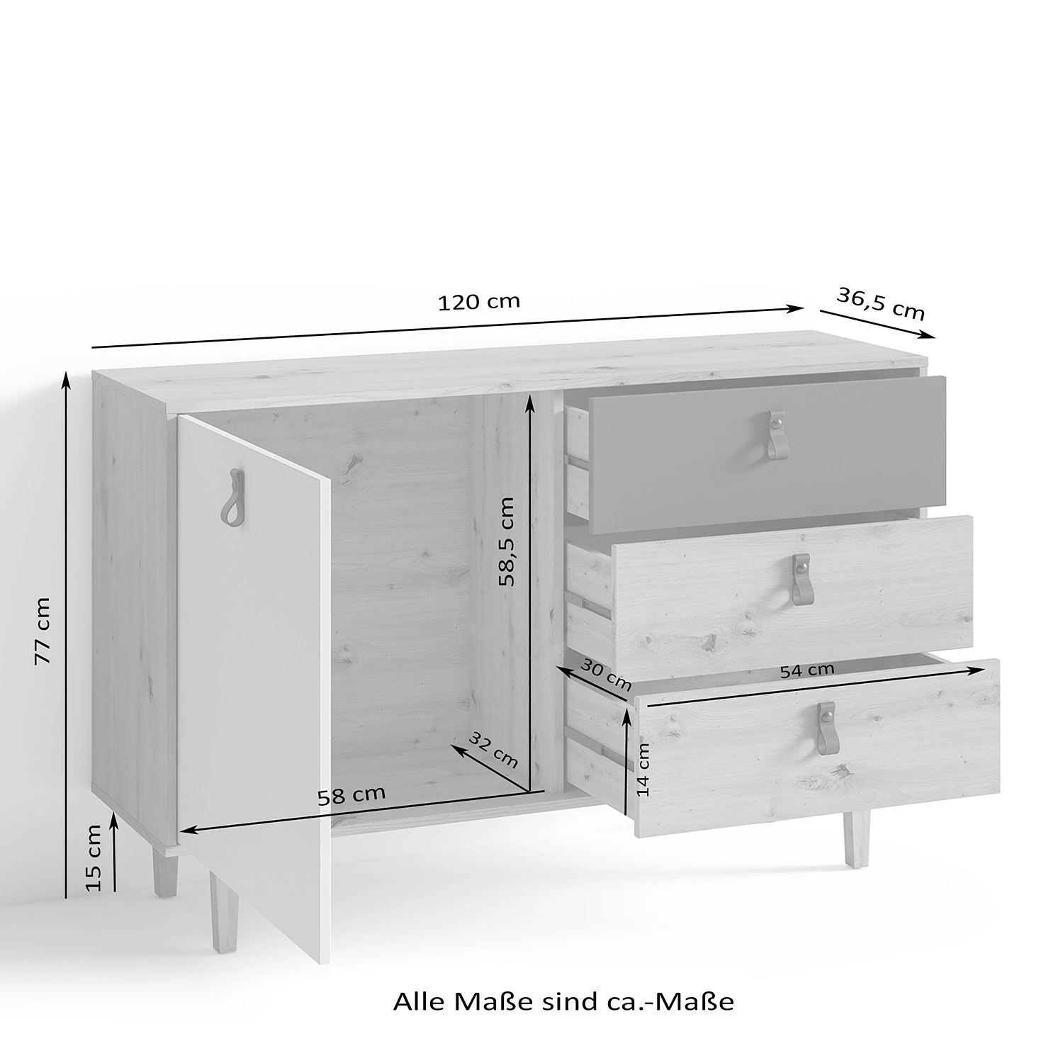 Fredriks Sideboard Bowood I - Eiche Artisan Dekor / Weiß – Bild 5