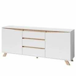 Norrwood Sideboard Rautha - Matt Weiß / Eiche Dekor - Breite: 180 cm