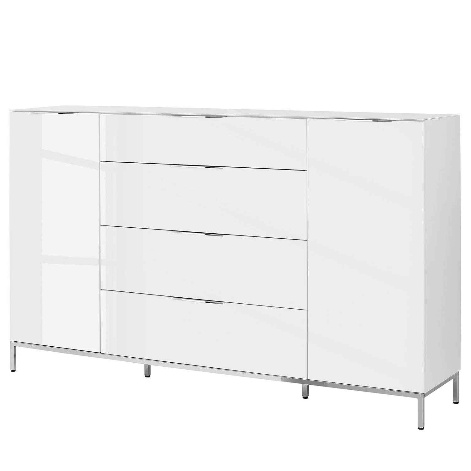 Maja Möbel Sideboard Trend - Glas - Hochglanz Weiß / Chrom
