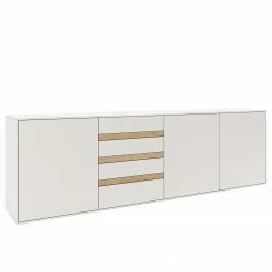 GWINNER Sideboard Calea I - Echtholzfurnier - Matt Weiß / Eiche - Ausrichtung links