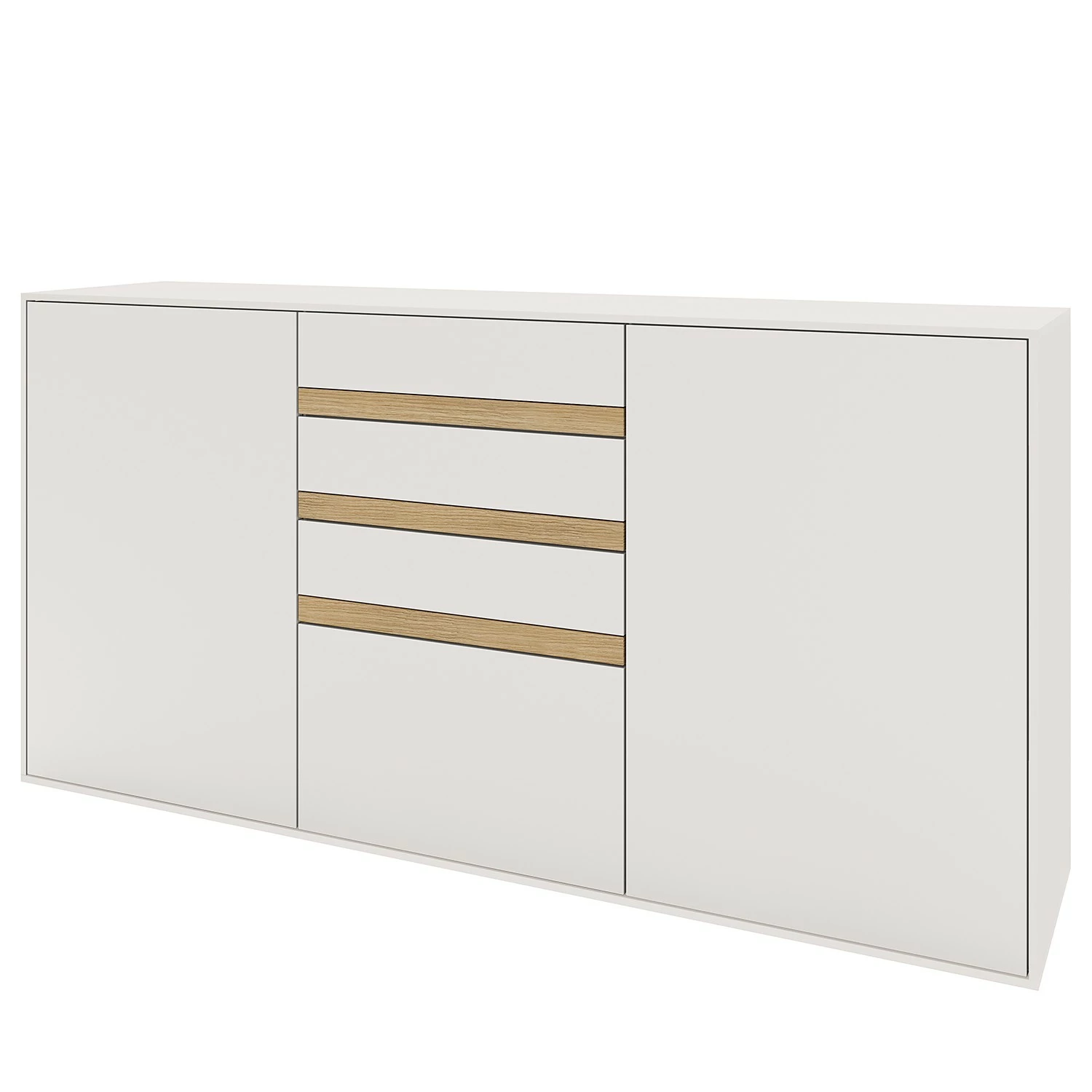 GWINNER Sideboard Calea III - Echtholzfurnier - Matt Weiß / Eiche