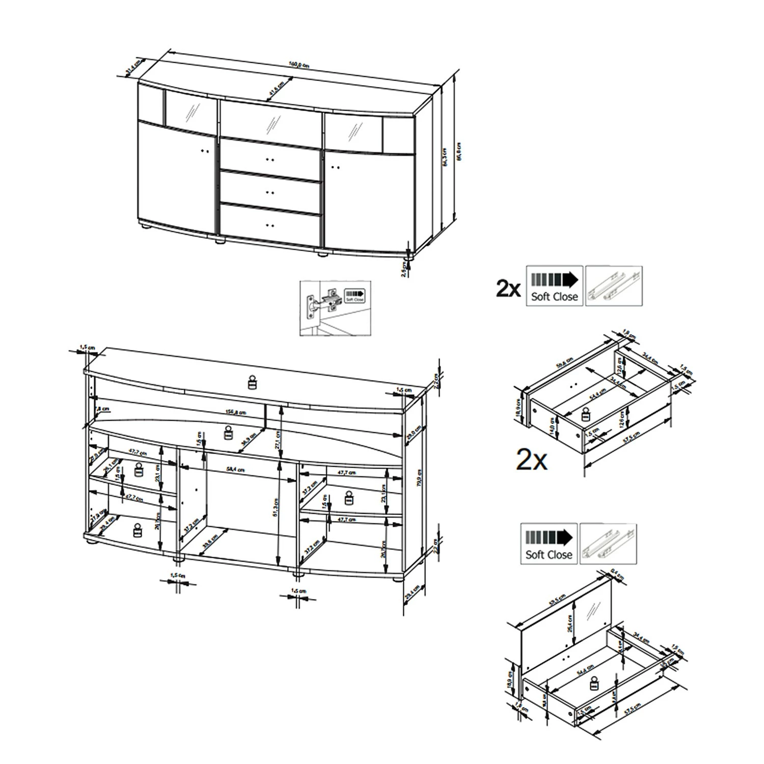 Loftscape Sideboard Intento II - Hochglanz Weiß / Anthrazit – Bild 10