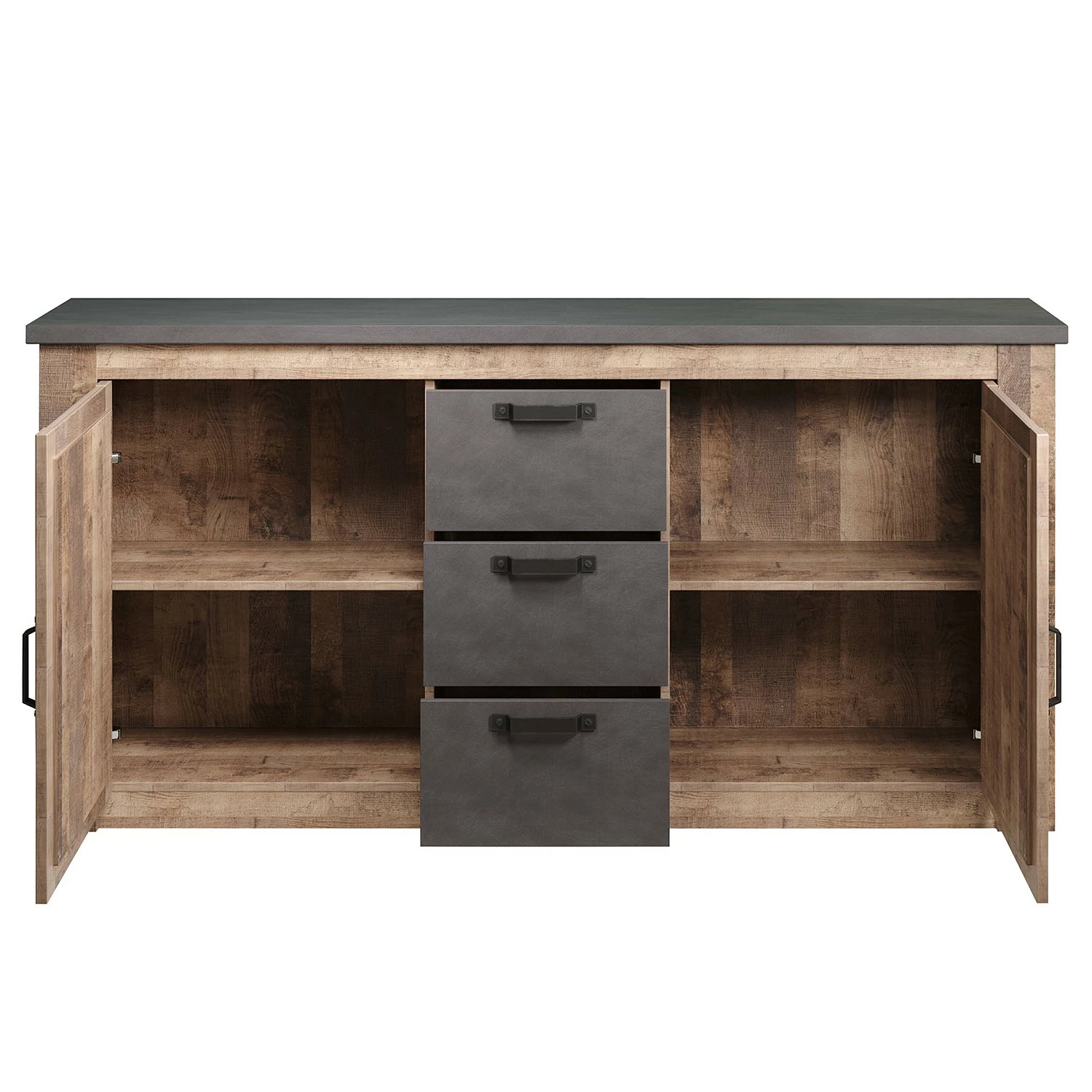 Trendteam Sideboard Georgia - Dunkelgrau / Eiche Rustikal Dekor – Bild 5