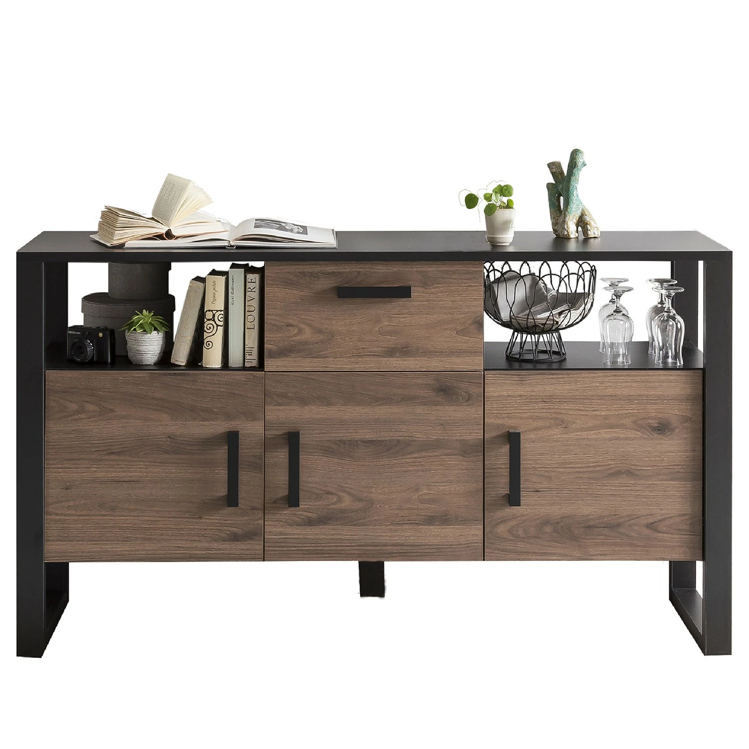 Red Living Sideboard Norddal - Nussbaum Dekor / Schwarz – Bild 7