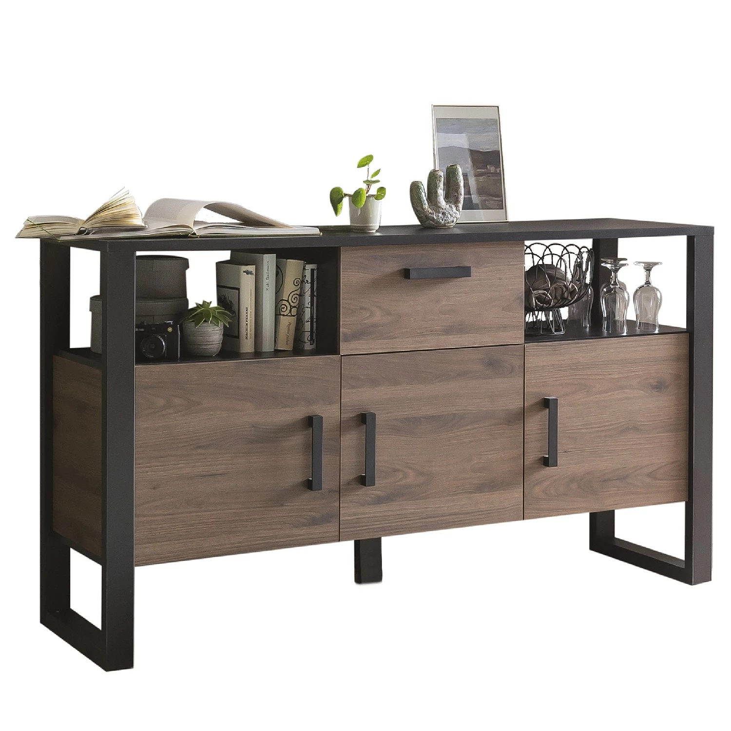 Red Living Sideboard Norddal - Nussbaum Dekor / Schwarz – Bild 8
