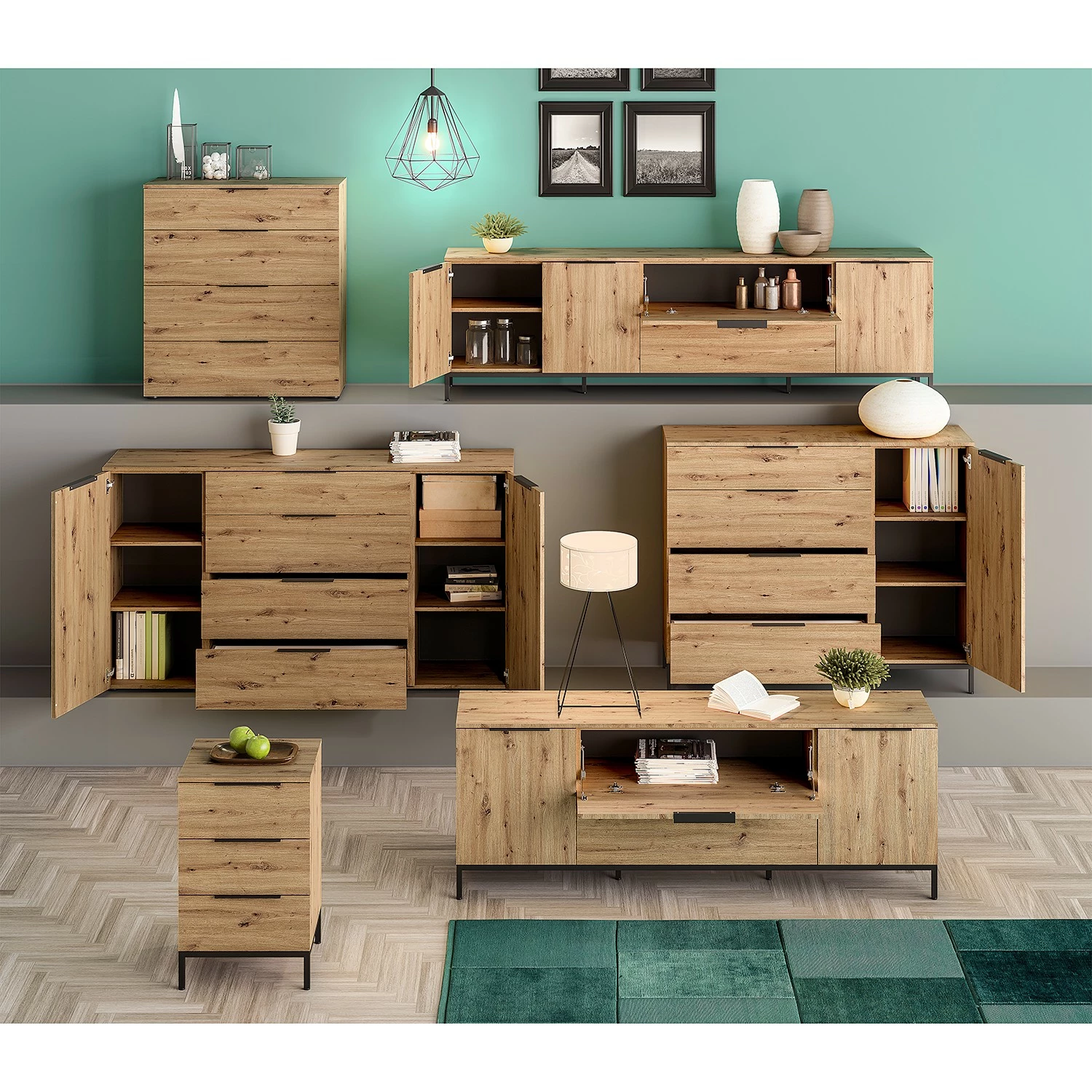 Maja Möbel Sideboard Trend Wood I - Asteiche Dekor / Schwarz – Bild 3