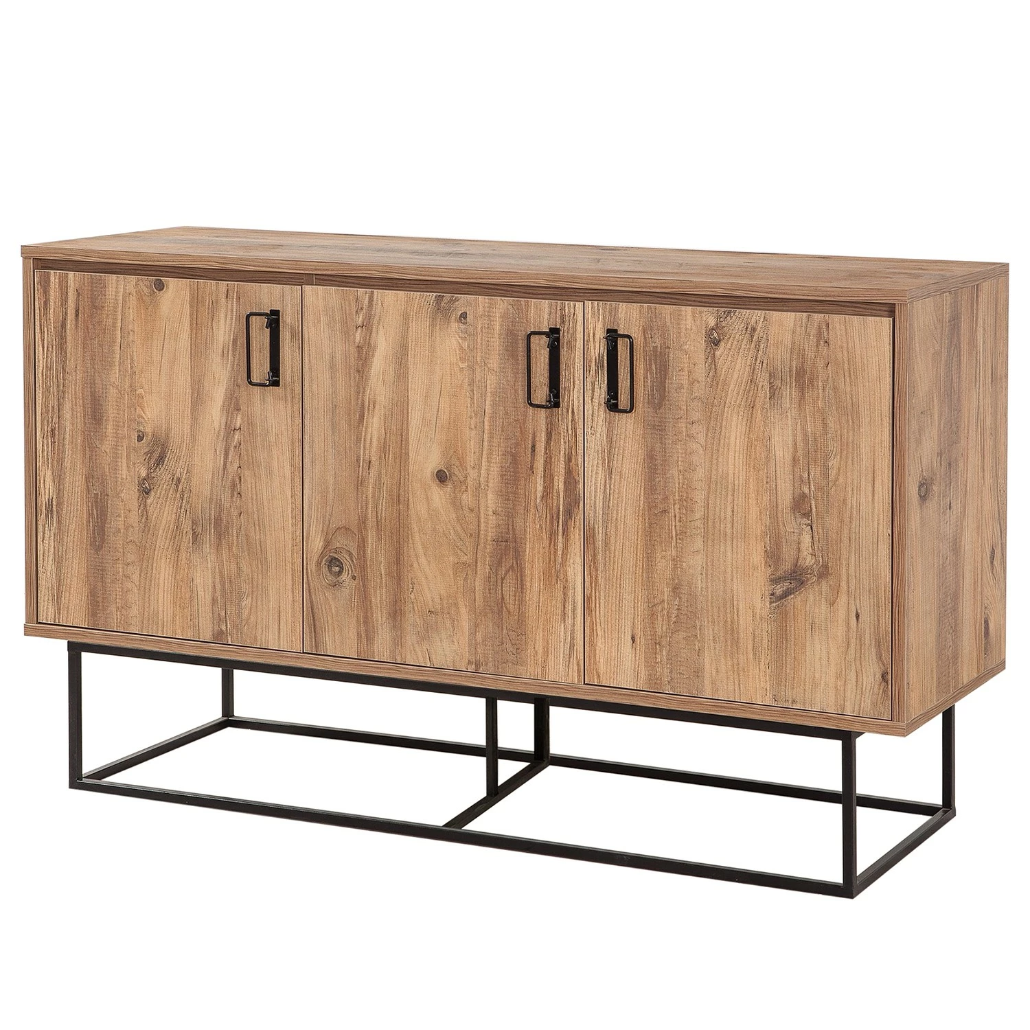 Red Living Sideboard Yopal I - Metall - Kiefer Dekor / Schwarz