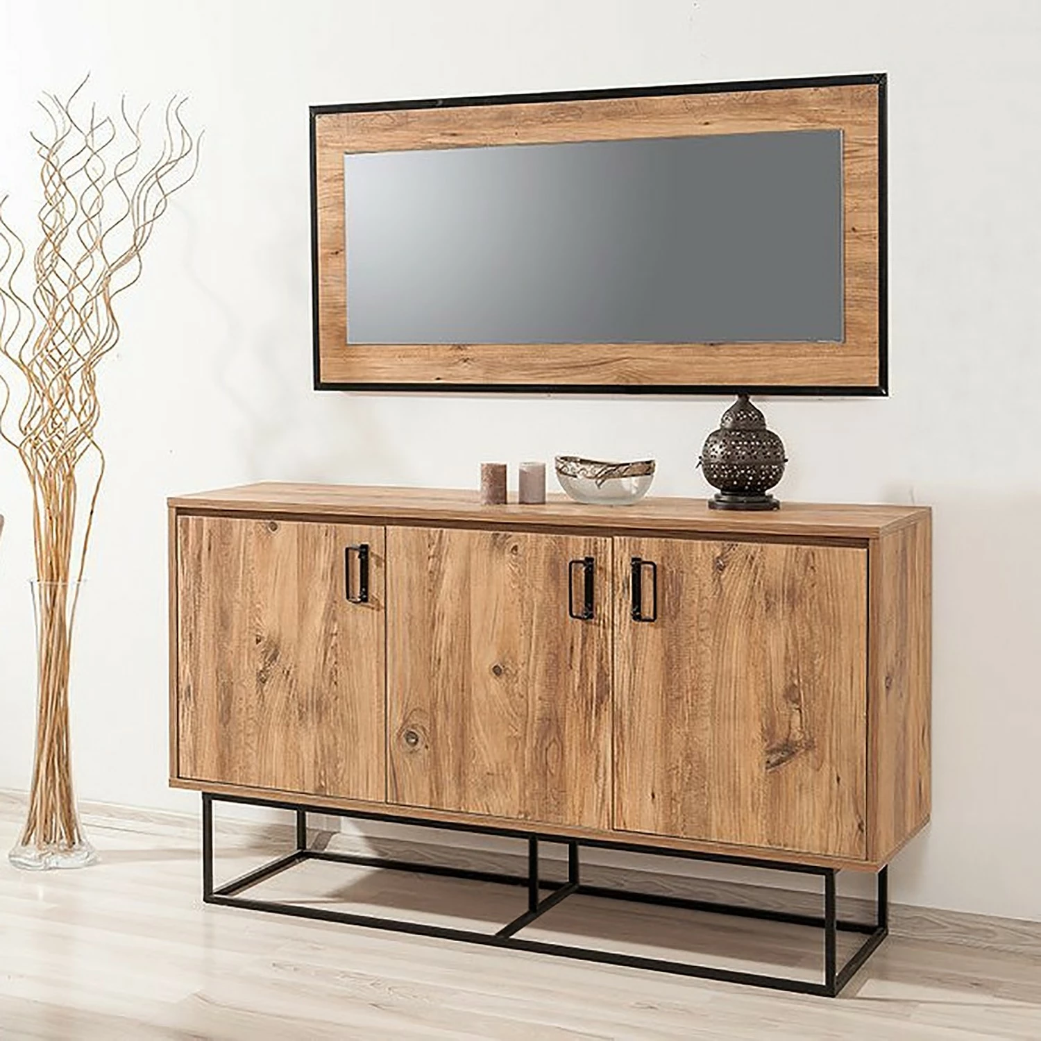 Red Living Sideboard Yopal I - Metall - Kiefer Dekor / Schwarz – Bild 2