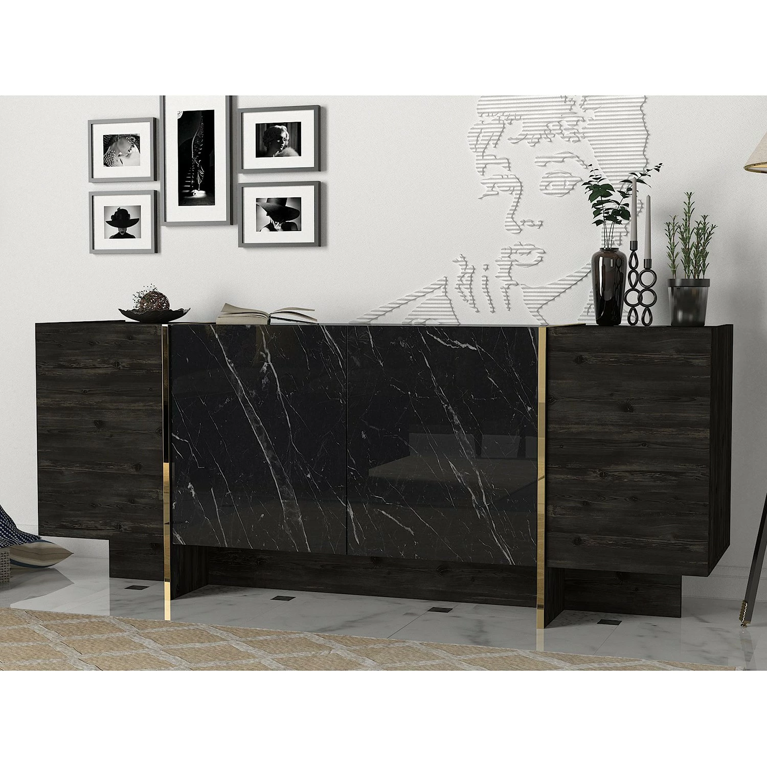 Loftscape Sideboard Vidal - Marmor Schwarz Dekor / Gold – Bild 2