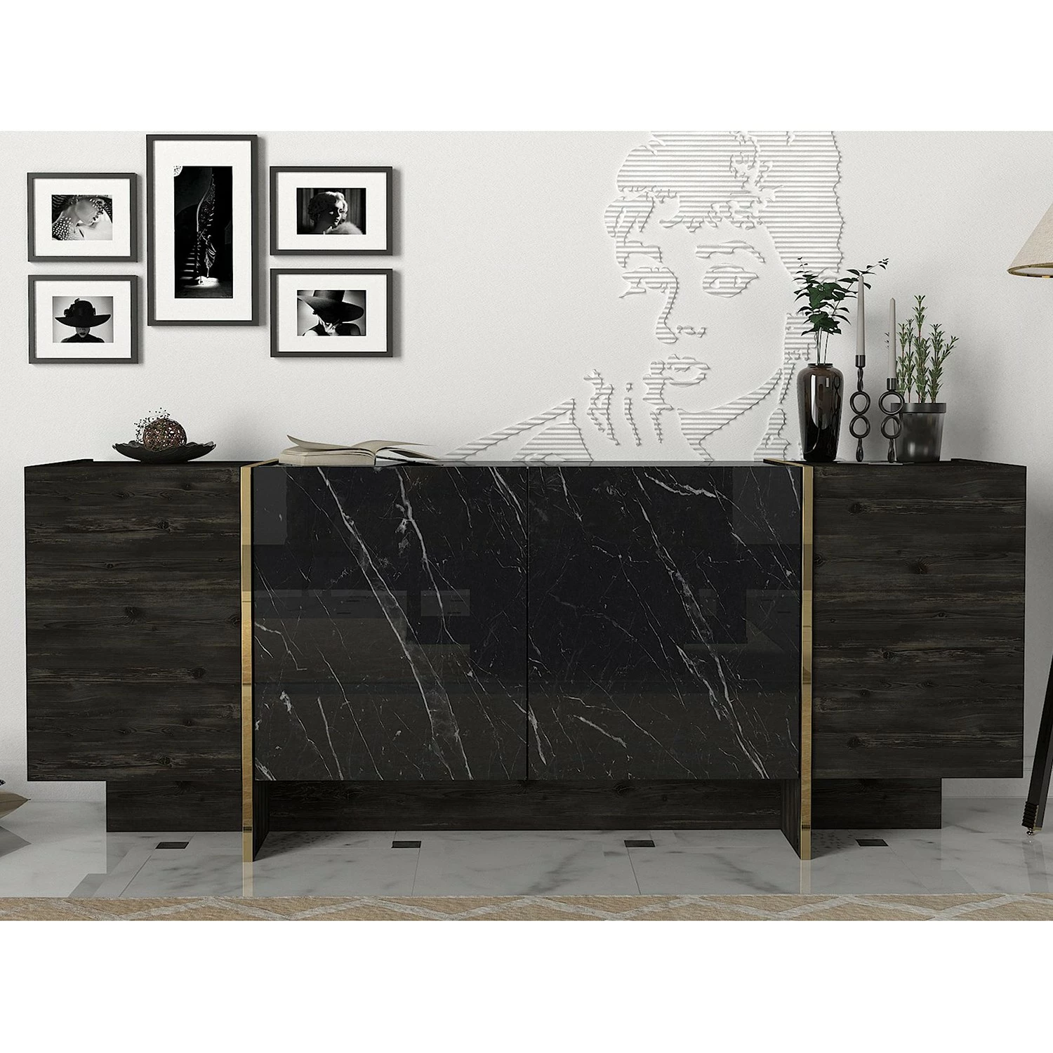 Loftscape Sideboard Vidal - Marmor Schwarz Dekor / Gold – Bild 3