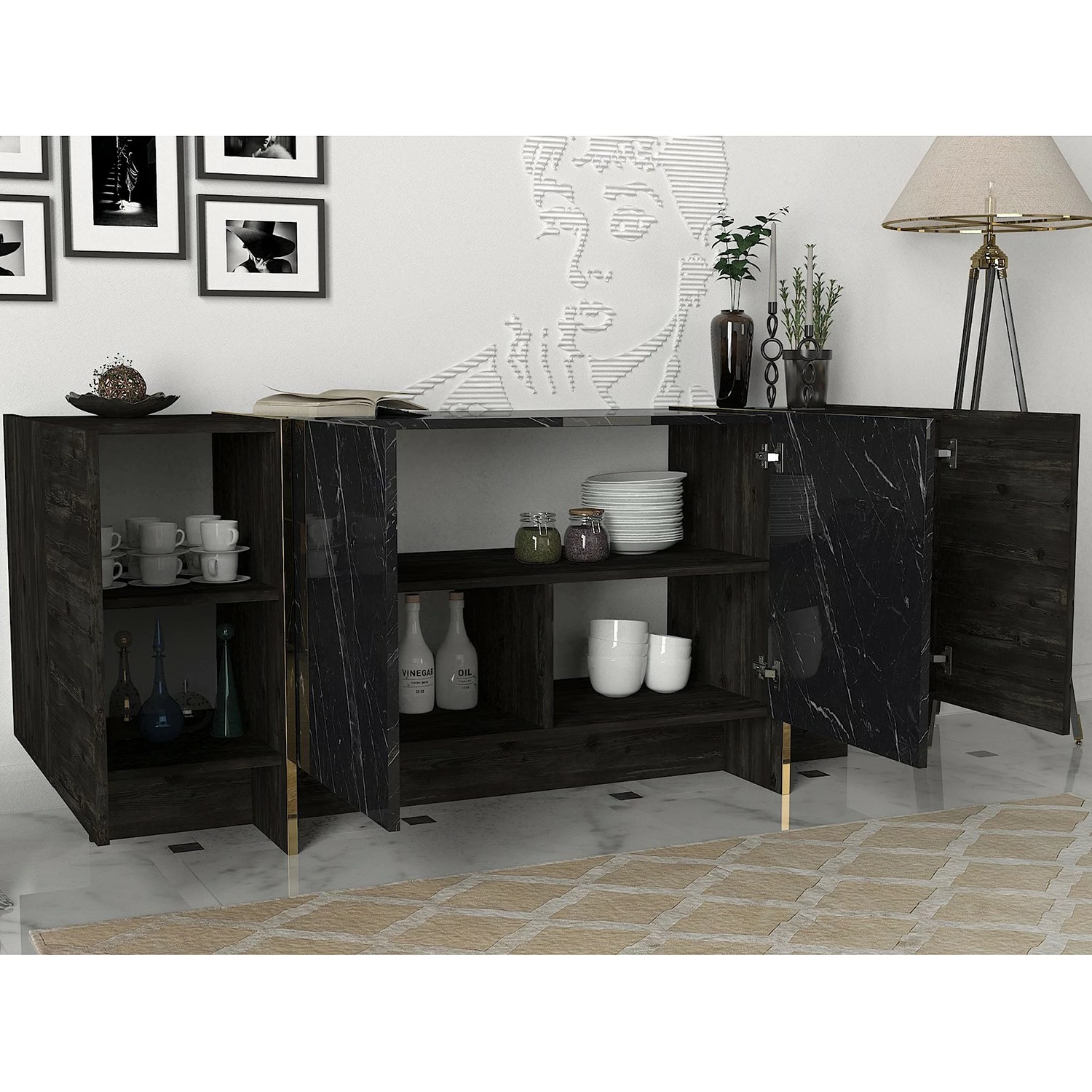 Loftscape Sideboard Vidal - Marmor Schwarz Dekor / Gold – Bild 4