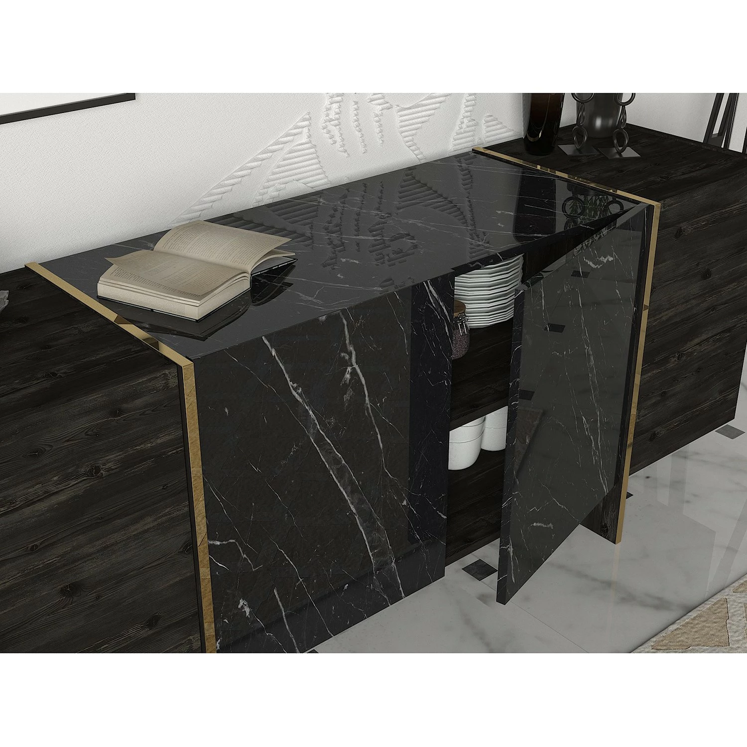 Loftscape Sideboard Vidal - Marmor Schwarz Dekor / Gold – Bild 7