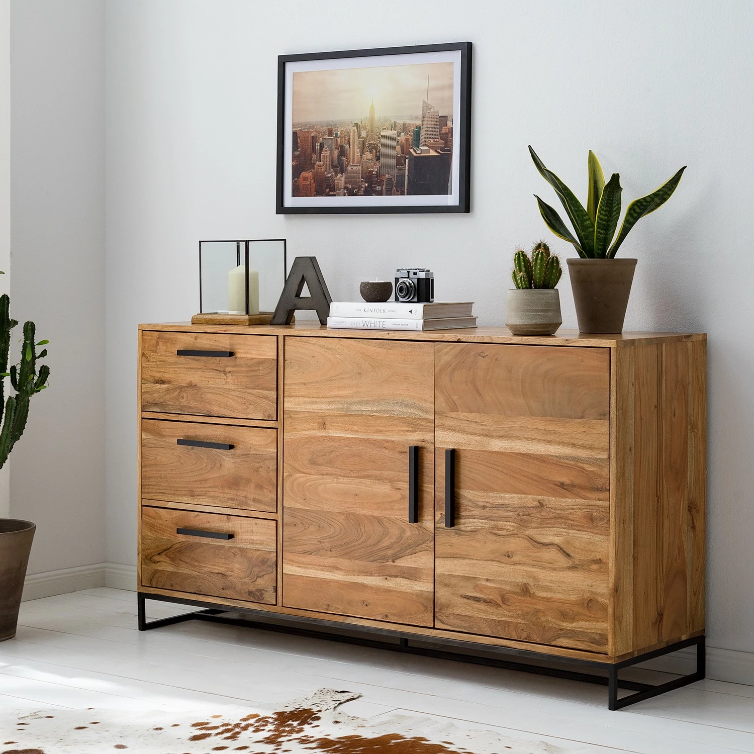 Ars manufacti Sideboard Woodson II - Akazie massiv / Metall - Akazie Hellbraun – Bild 2