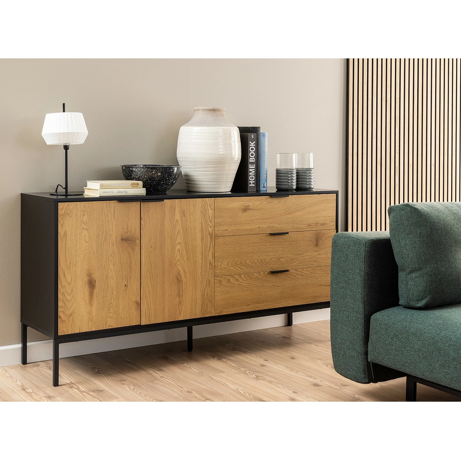 Red Living Sideboard Coogee III - Eiche Dekor / Schwarz – Bild 2