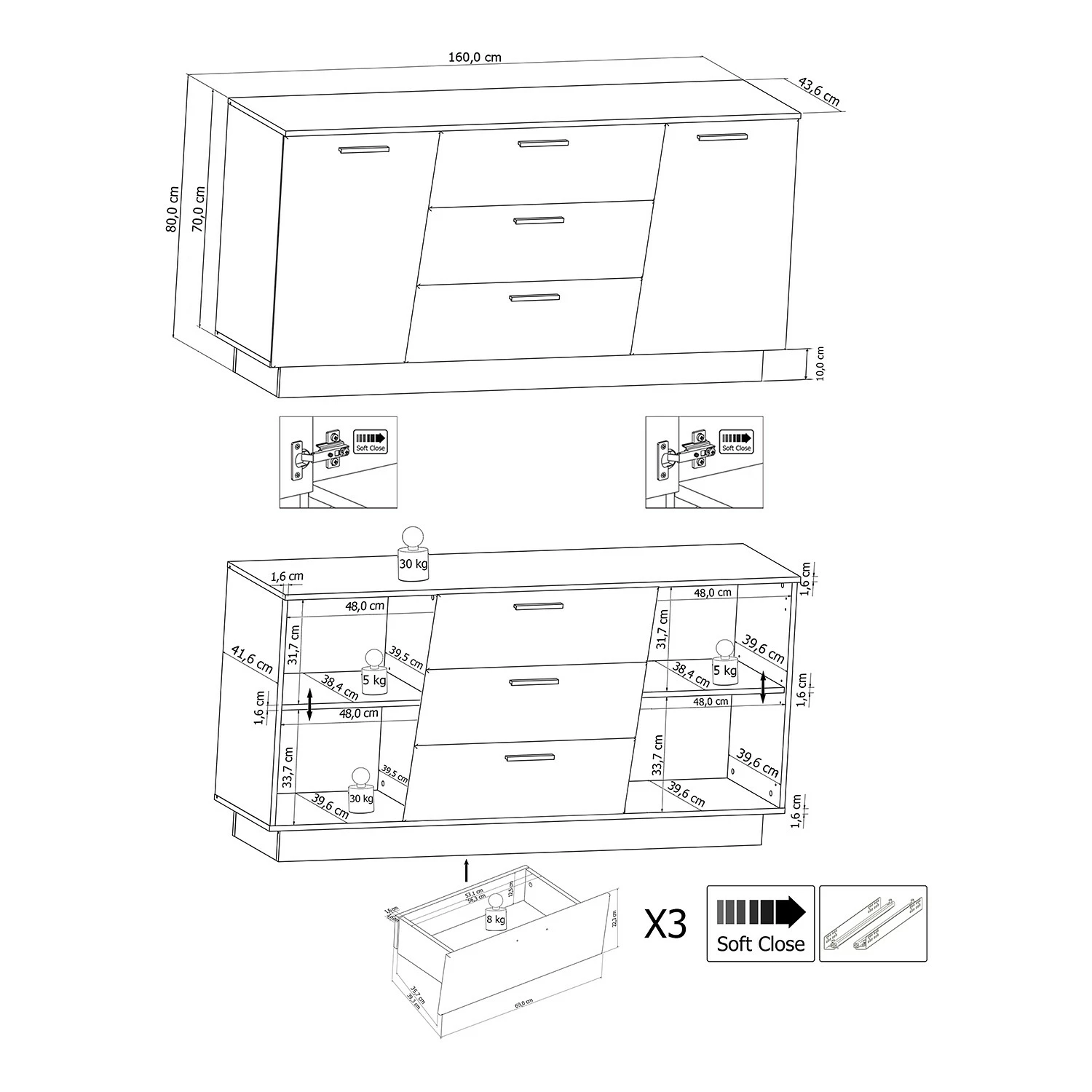 Fredriks Sideboard Reedley - Hochglanz Schwarz – Bild 5