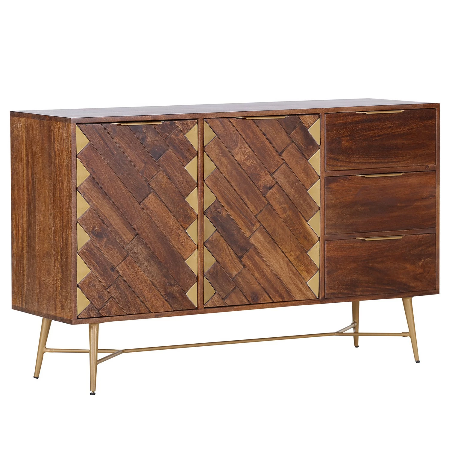 Red Living Sideboard Nook - Mango massiv / Metall - Mango / Gold