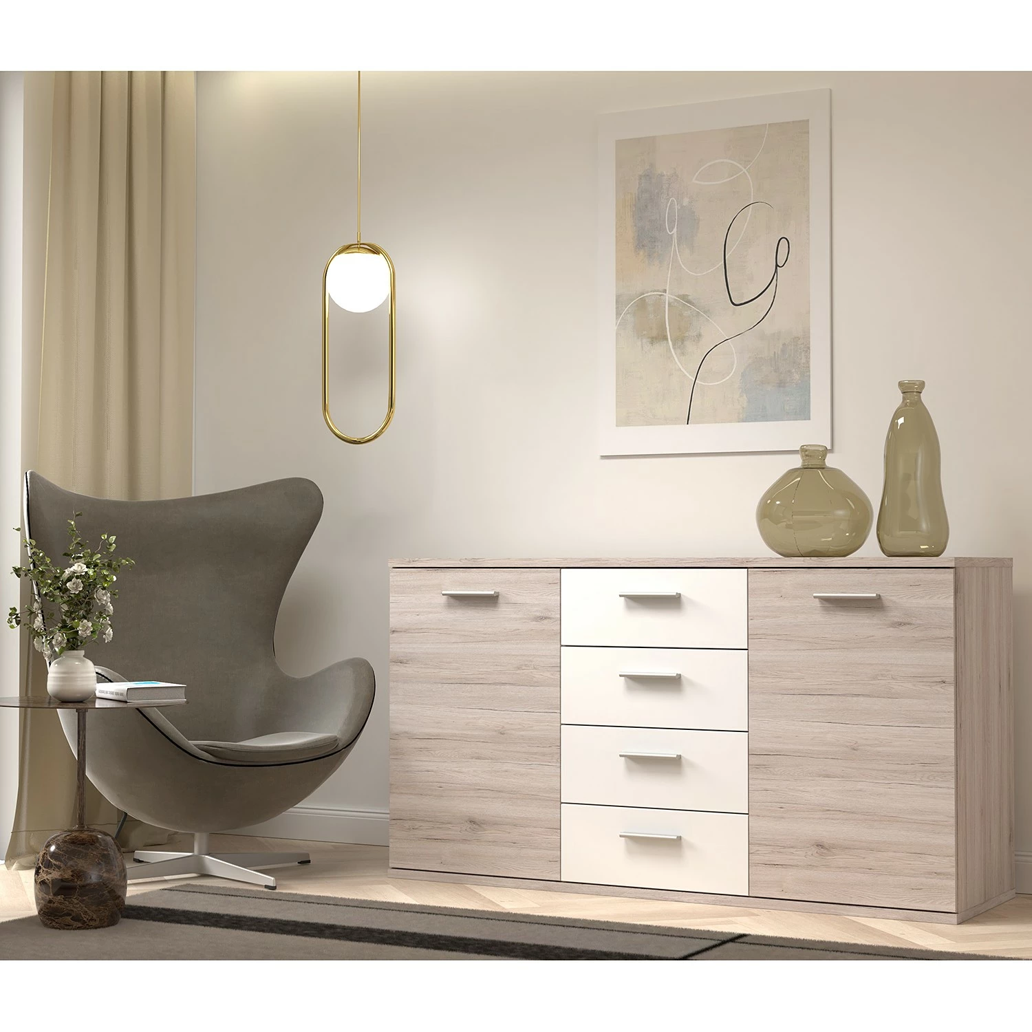 Loftscape Sideboard Piemont II - Weiß / Sandeiche Dekor – Bild 2