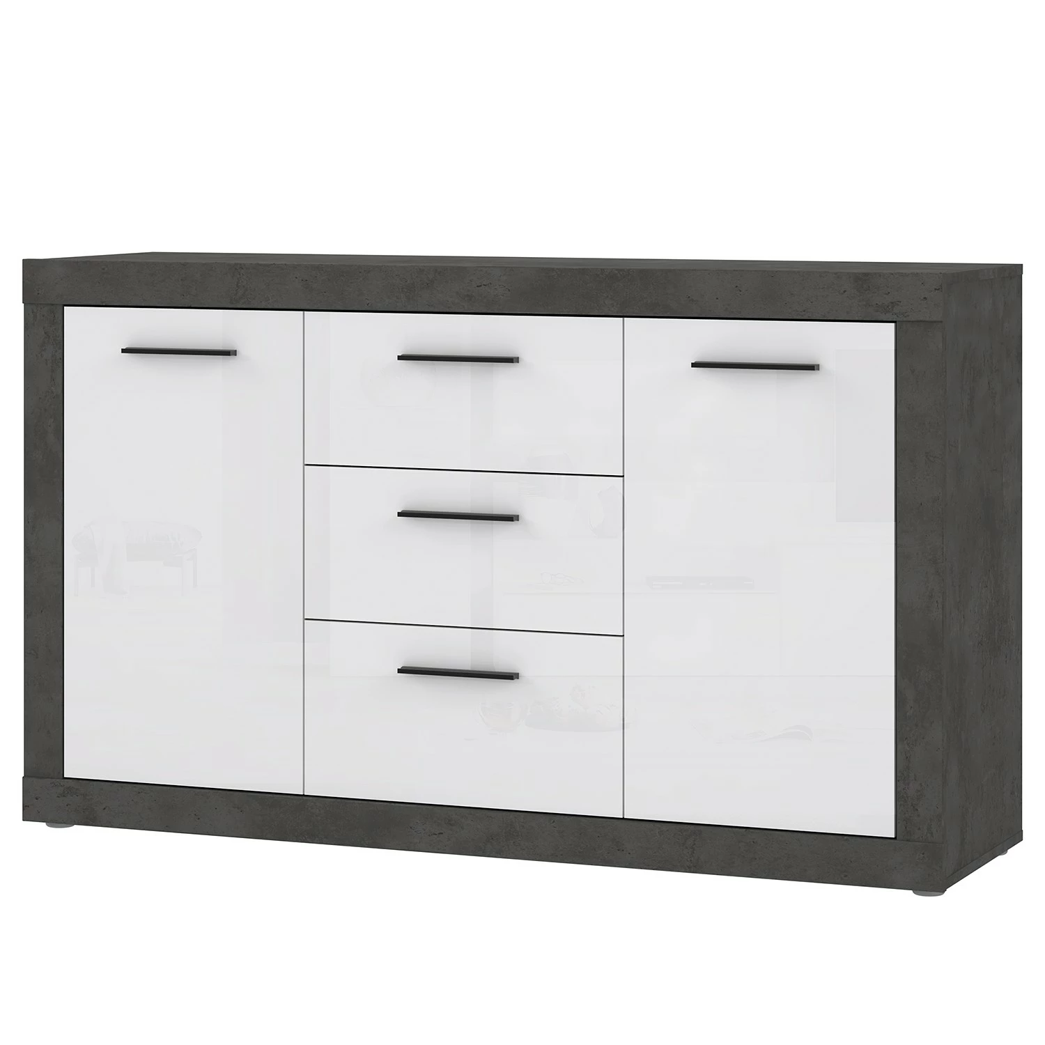 Loftscape Sideboard Vetras - Hochglanz Weiß / Beton Dekor