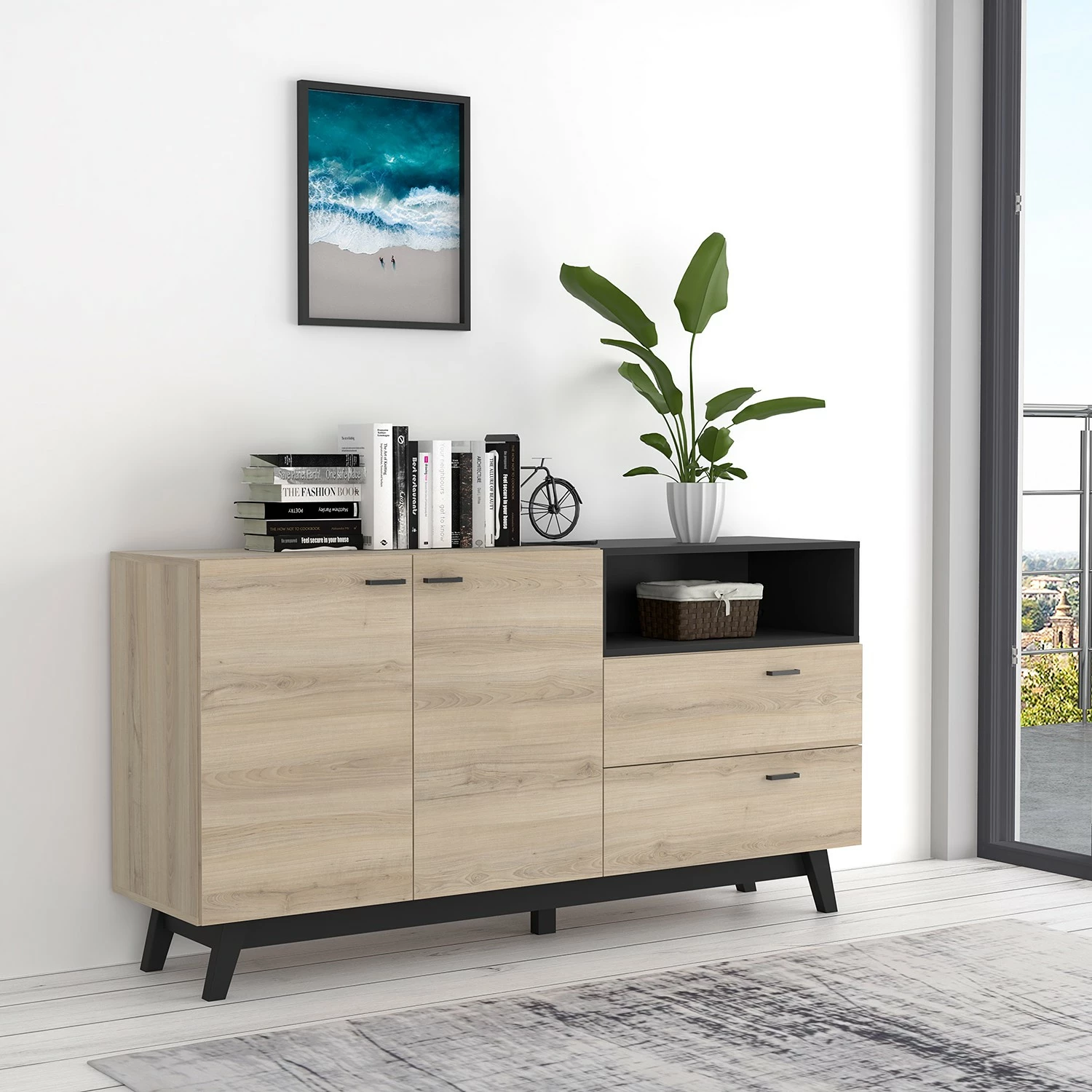 Loftscape Sideboard Pesaro I - Eiche Artisan Dekor / Schwarz – Bild 2