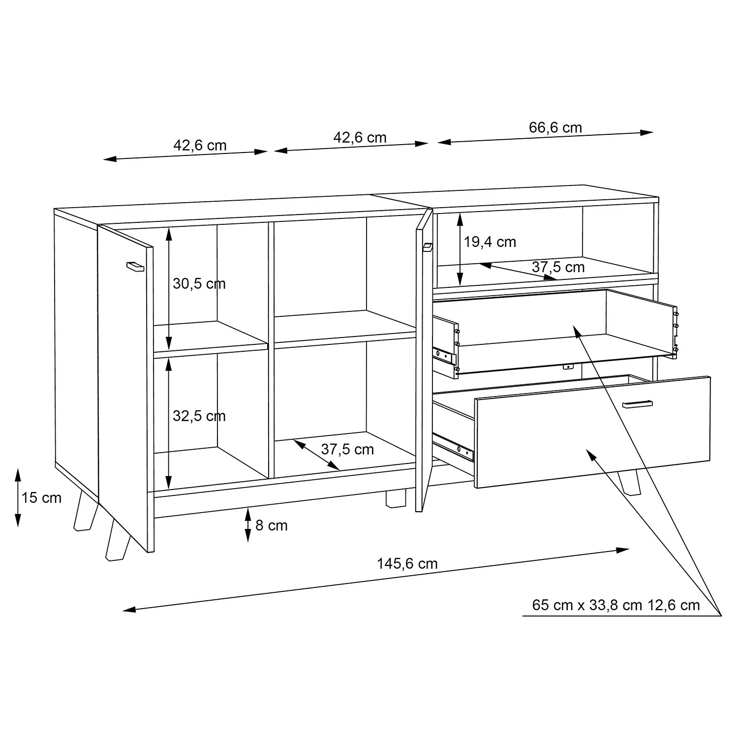 Loftscape Sideboard Pesaro I - Eiche Artisan Dekor / Schwarz – Bild 6
