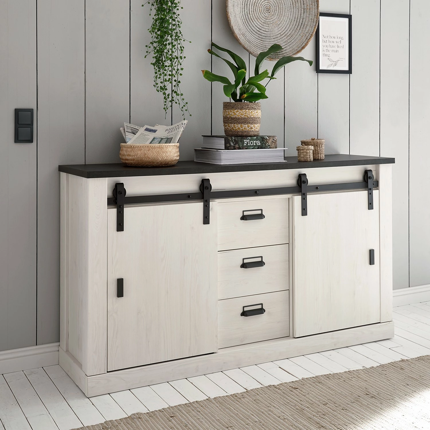 Ridgevalley Sideboard Shutter I - Pinie Weiß Dekor – Bild 2