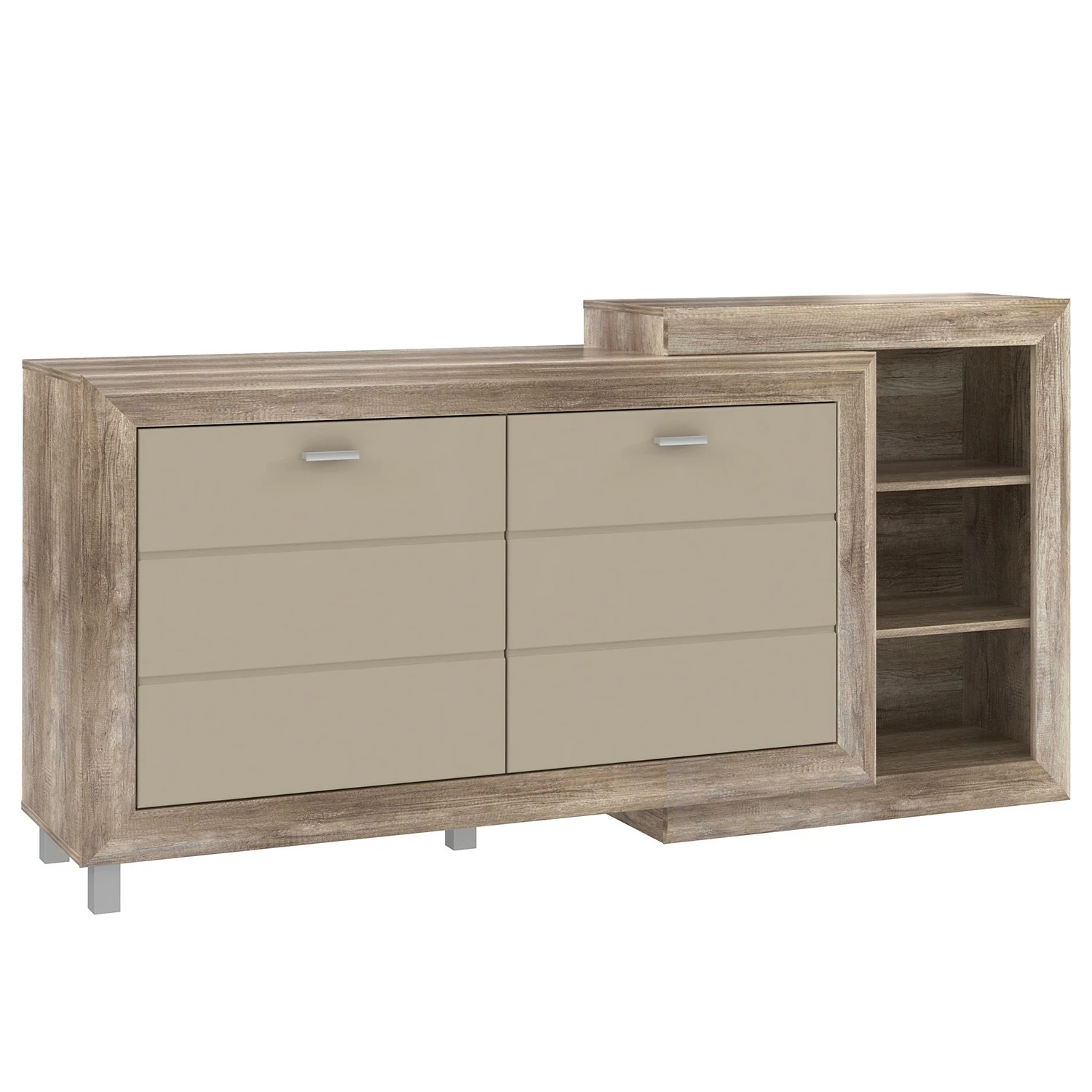 Loftscape Sideboard Verdille - Hochglanz Beige / Eiche Antik Dekor