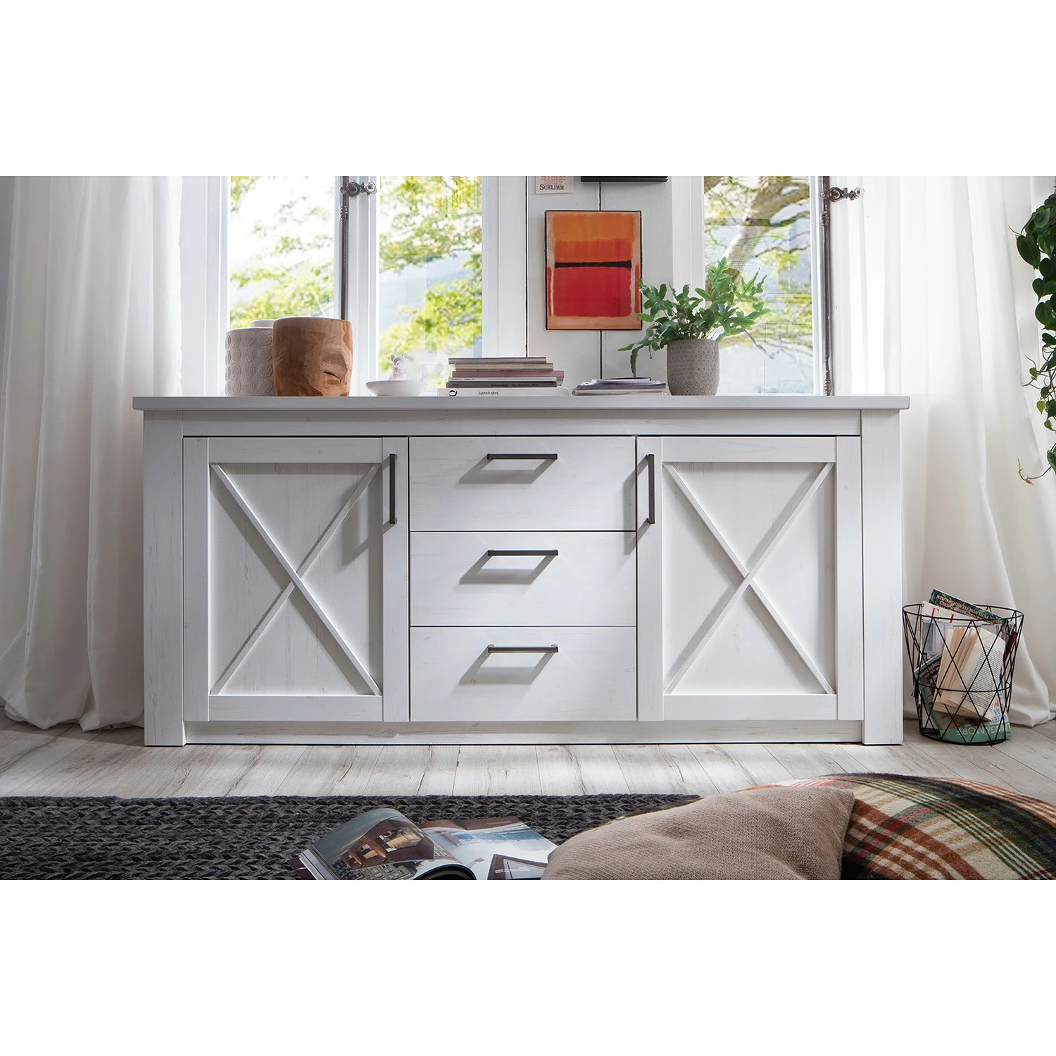 Trendteam Sideboard Georgia - Pinie Weiß Dekor – Bild 5