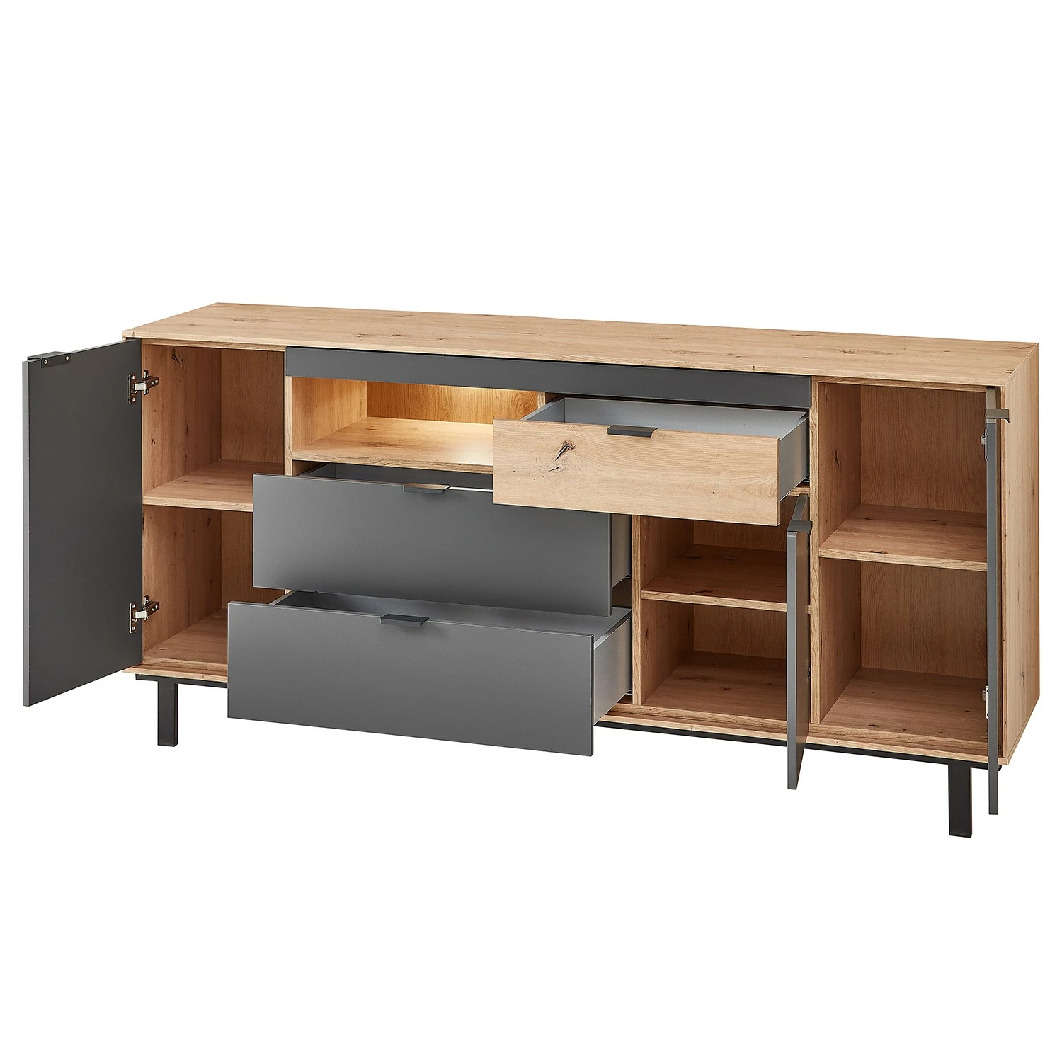 Fashion For Home Sideboard Leox - Inkl. Beleuchtung - Graphit / Eiche Artisan Dekor – Bild 3