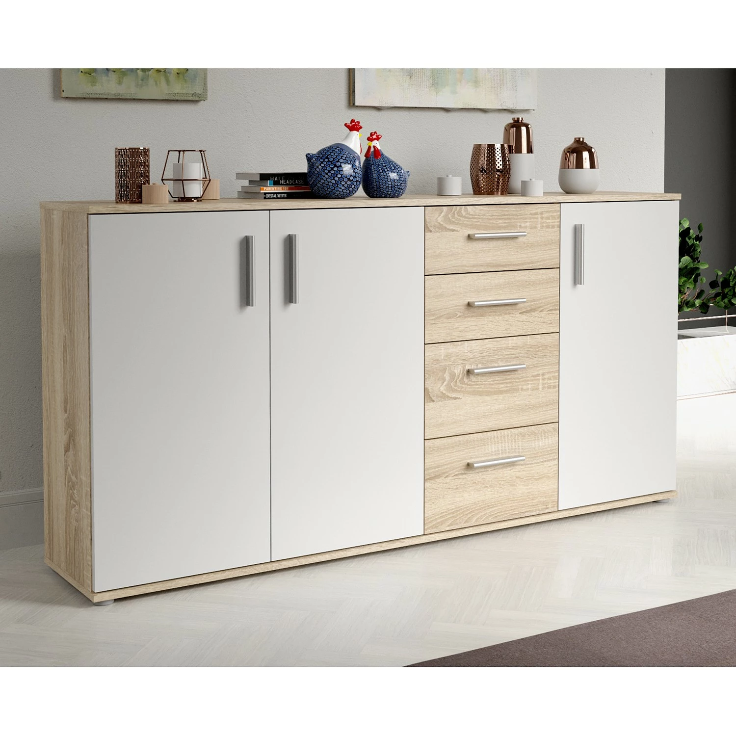 Loftscape Sideboard Kiltealy - Weiß / Eiche Sonoma Dekor – Bild 2