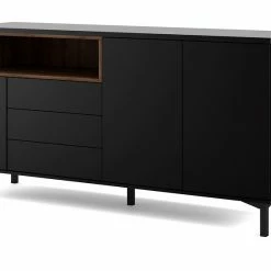 Ebuy24 Rosa Schrank - Rosa Schrank 1 Ablage, 1 kleine Tür, 3 Schubladen, 2 Holztüren schwarz, Walnuss Dekor.