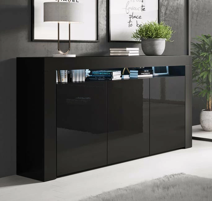 MB Moebel Sideboard Aker - Schwarz - Schwarz - 37 x 155 cm - Kunststoff - Holzwerkstoff – Bild 2