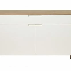 Ebuy24 Amalie Schrank - Amalie Schrank mit 2 Türen und 1 Schublade in weiss, furniert und massive Eiche weiss gelaugt.