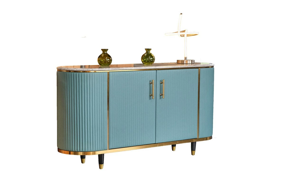 KAWOLA Sideboard MARIA Marmorplatte - Gold - Hellblau