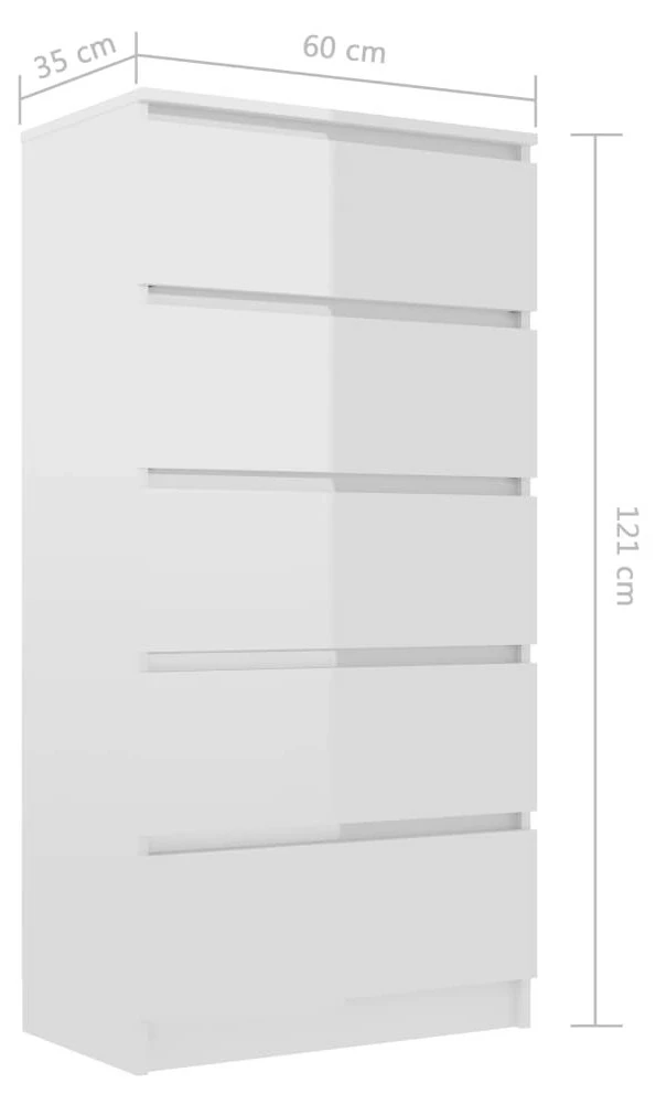 VidaXL Sideboard mit Schubladen Holzwerkstoff - vidaXL Sideboard mit Schubladen Hochglanz-Weiß 60x35x121 cm – Bild 5