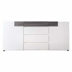 Ebuy24 Tomar Sideboard - Tomar Sideboard 2 Türen und 4 Schubladen, weiss, weiss hochglanz.