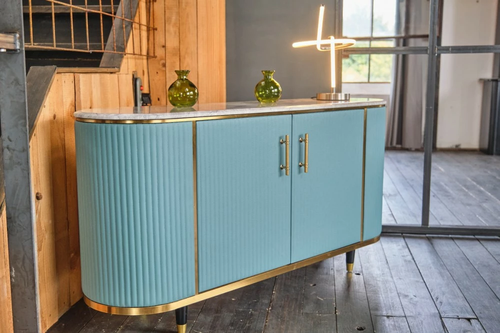 KAWOLA Sideboard MARIA Marmorplatte - Gold - Hellblau – Bild 3