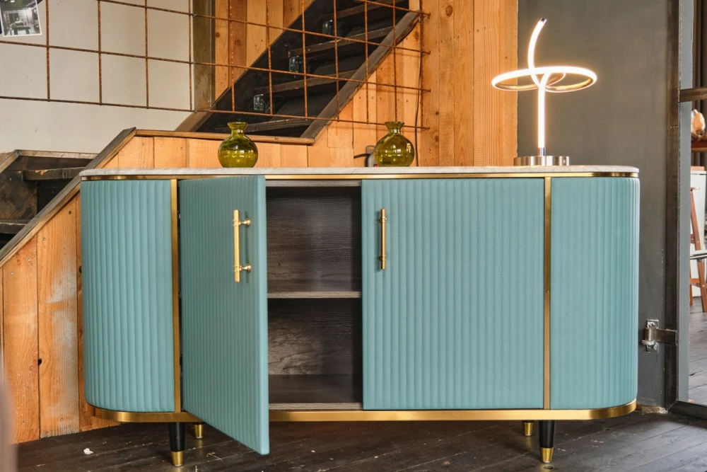 KAWOLA Sideboard MARIA Marmorplatte - Gold - Hellblau – Bild 5