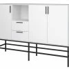 Ebuy24 Cris Sideboard - Cris Sideboard 3 Türen und 2 Schubladen, weisslackiert, Metallgestell schwarz.