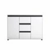 Ebuy24 SolKommoden Sideboard 2 - SolKommoden Sideboard 2 Türen, 3 Schubladen weiß, weiß Hochglanz, mehrfarbige Blende.